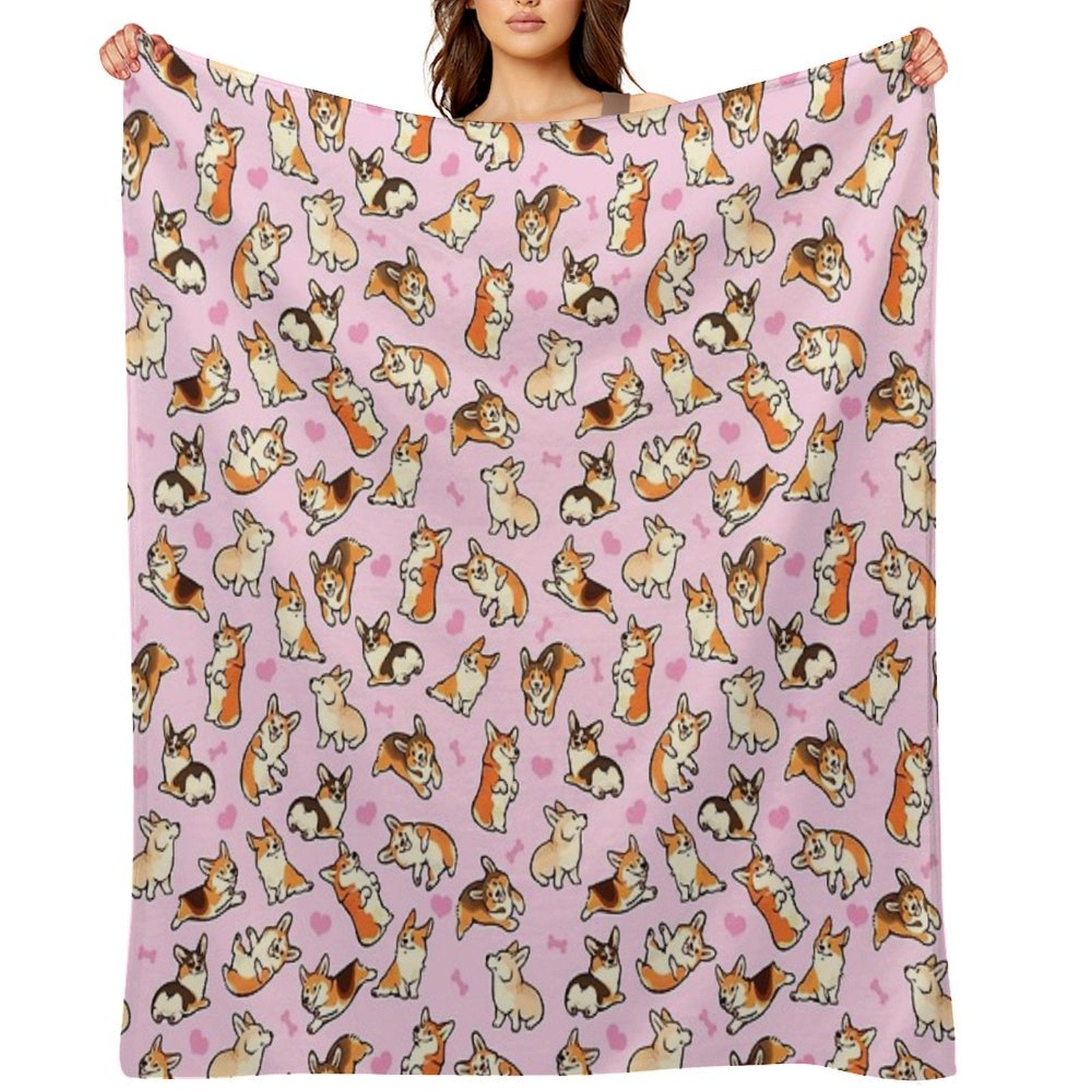 Lovey Corgis in Pink Comfort Throw Blanket