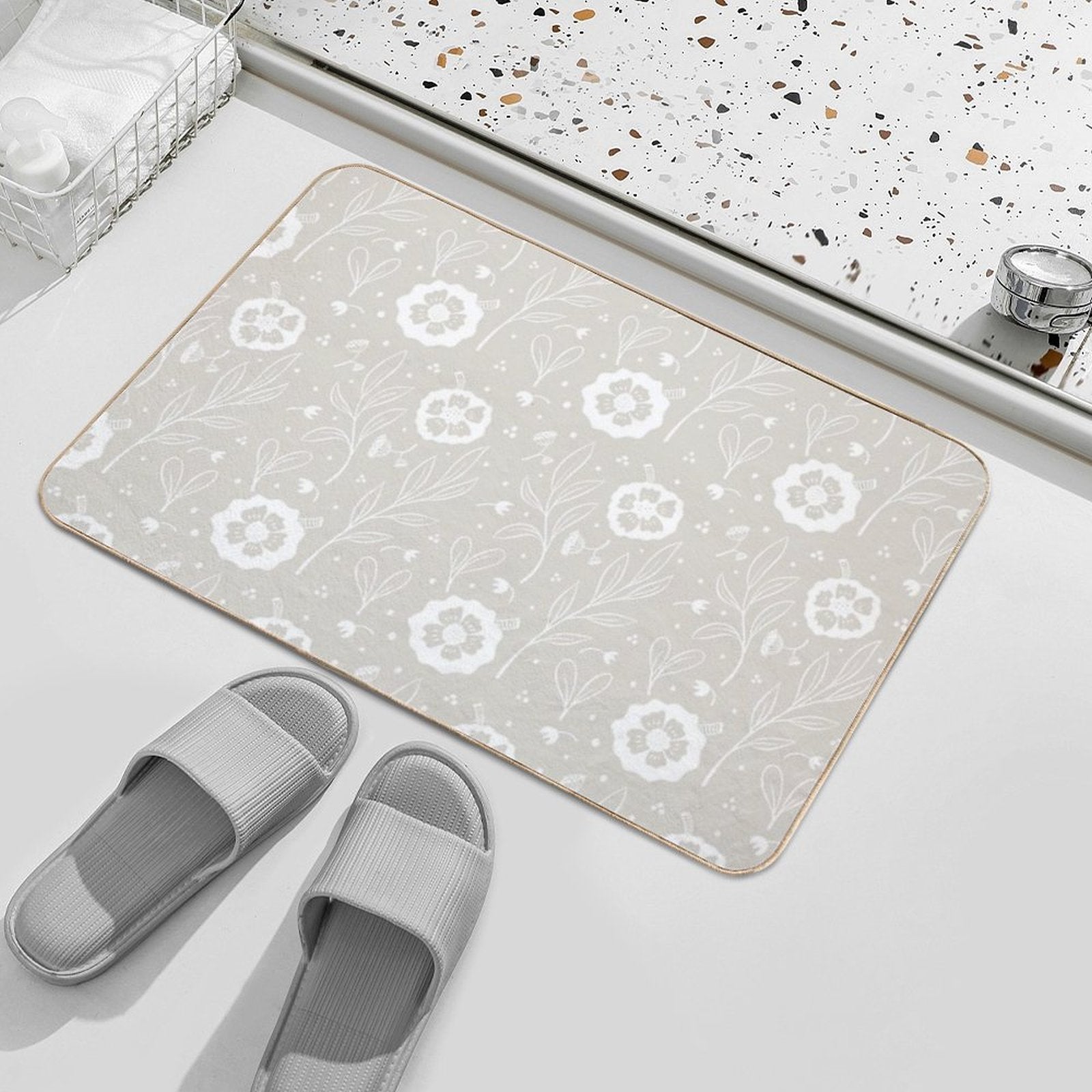 Delicate Doodle Floral Pattern  Absorbent Bath Mat