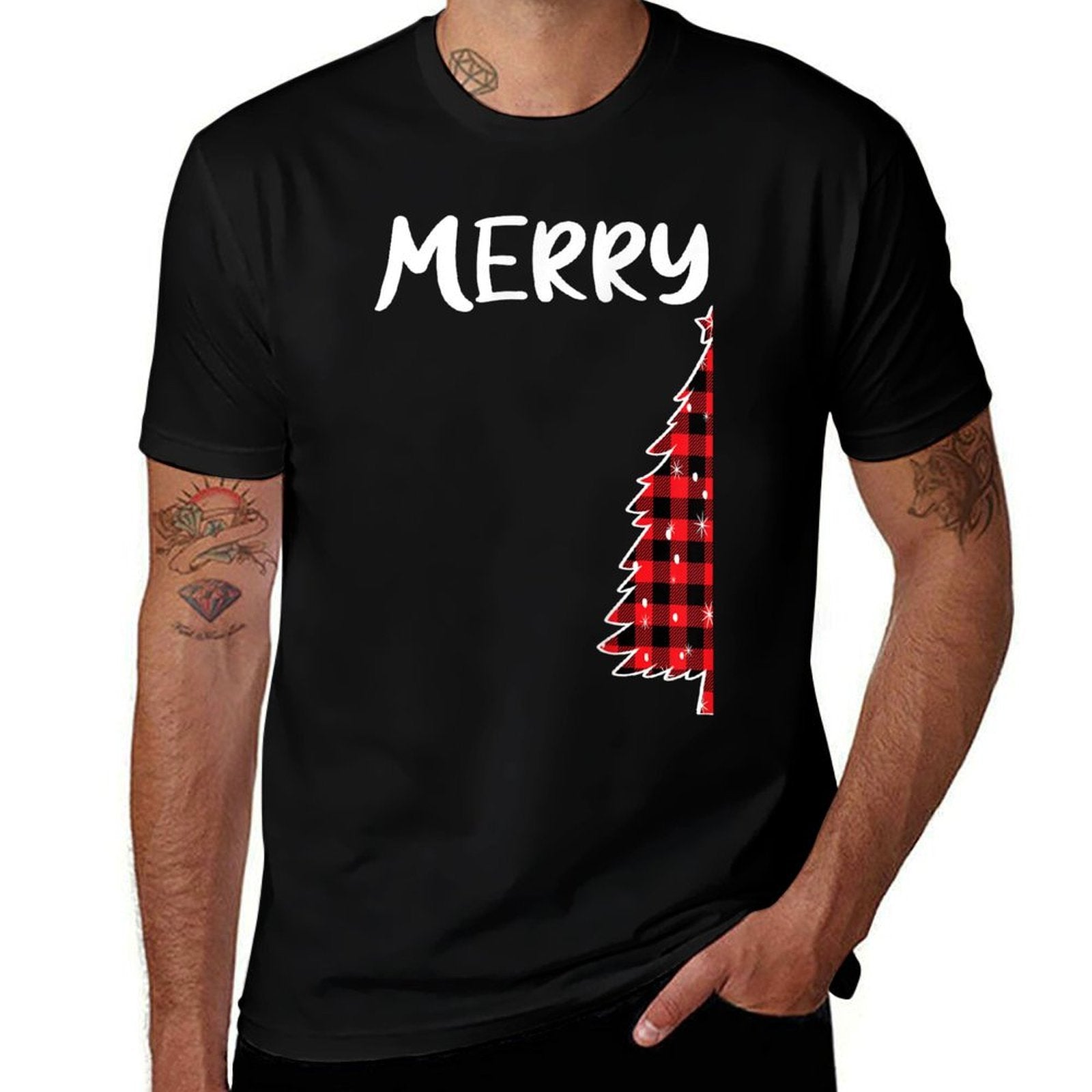 Merry Christmas Tree Buffalo Plaid Xmas Couples Matching  Graphic-printed T-Shirt