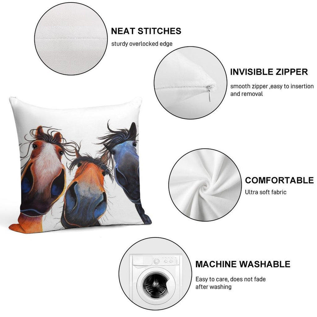 HaPPY HoRSe PRiNT ' WHo LeFT THe GaTe OPeN  ' BY SHiRLeY MacARTHuR Soft Shrink-Resistant Throw Pillow