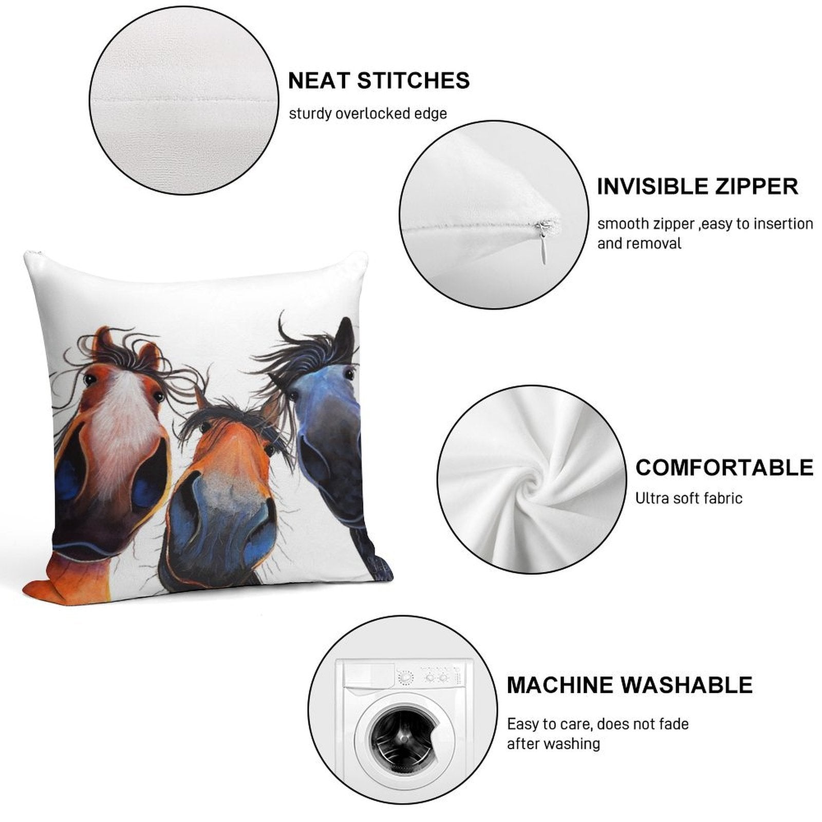 HaPPY HoRSe PRiNT ' WHo LeFT THe GaTe OPeN  ' BY SHiRLeY MacARTHuR Soft Shrink-Resistant Throw Pillow