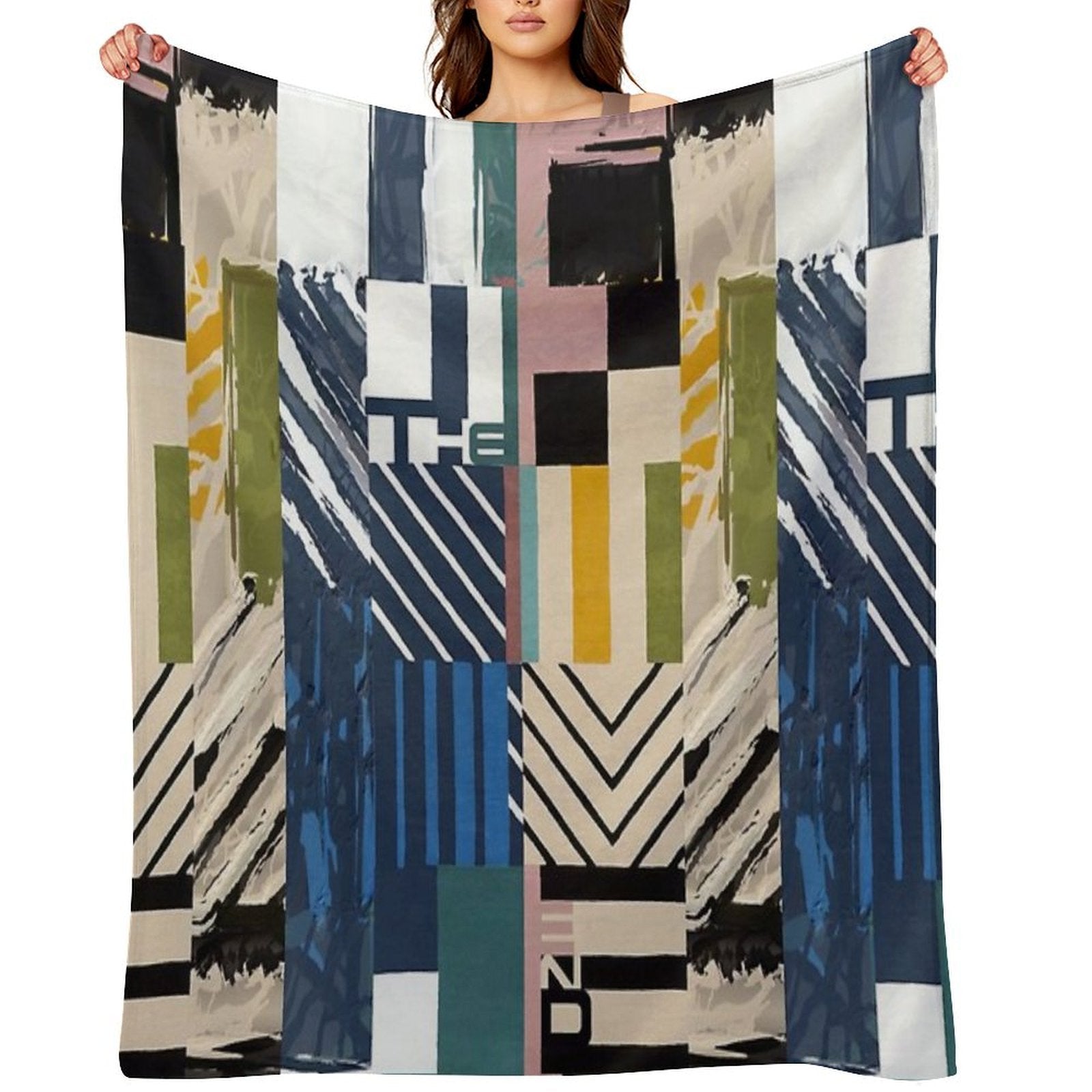 The End Cubic Abstract - Geometric Design  - Half And Half Pink Orange Black Green Cream Blue, Teal, White Lilac Travel-friendly Throw Blanket