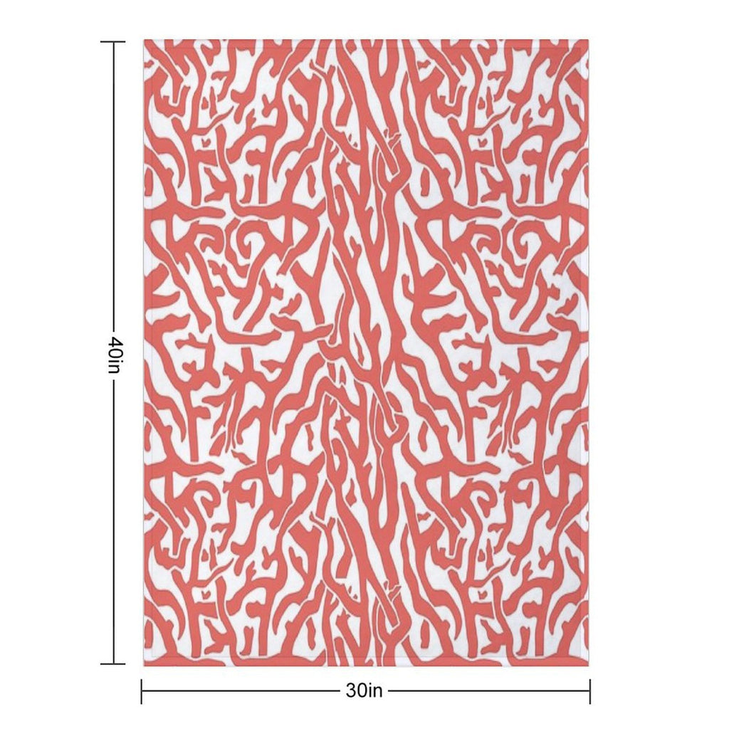 Coral Reef Pattern  Reddish Coral White Coastal Beach House Premium Throw Blanket