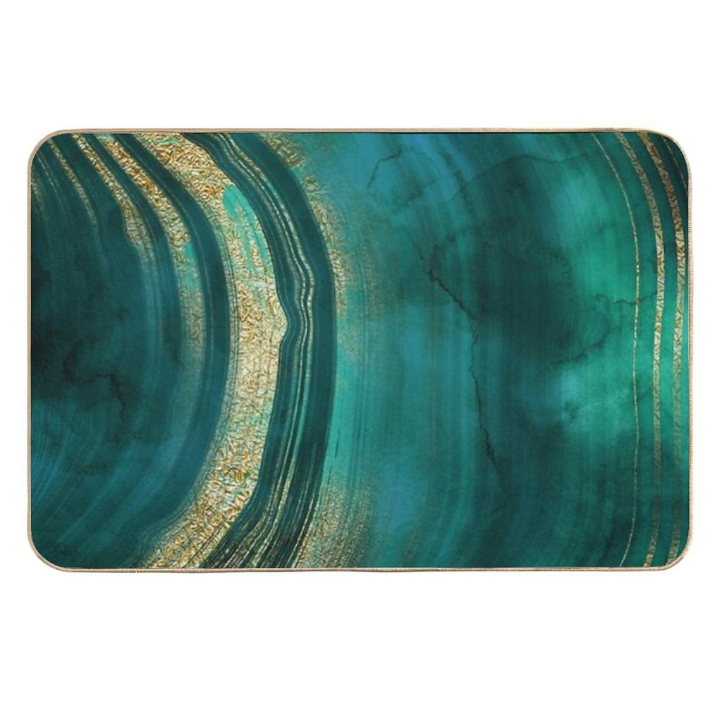 Gold Veined Green Luxury Faux Marble  Rapid-Drying Bath Mat