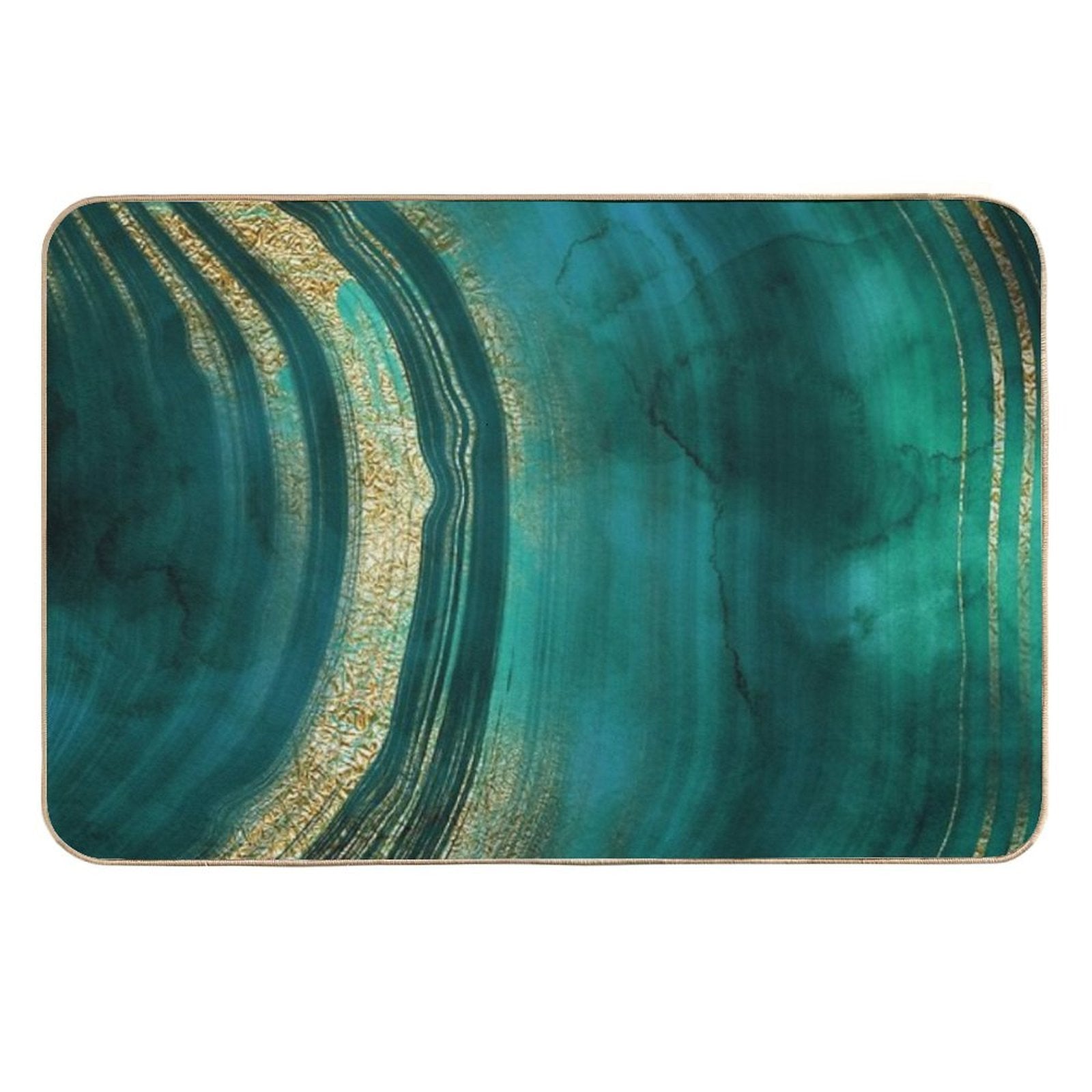 Gold Veined Green Luxury Faux Marble  Rapid-Drying Bath Mat