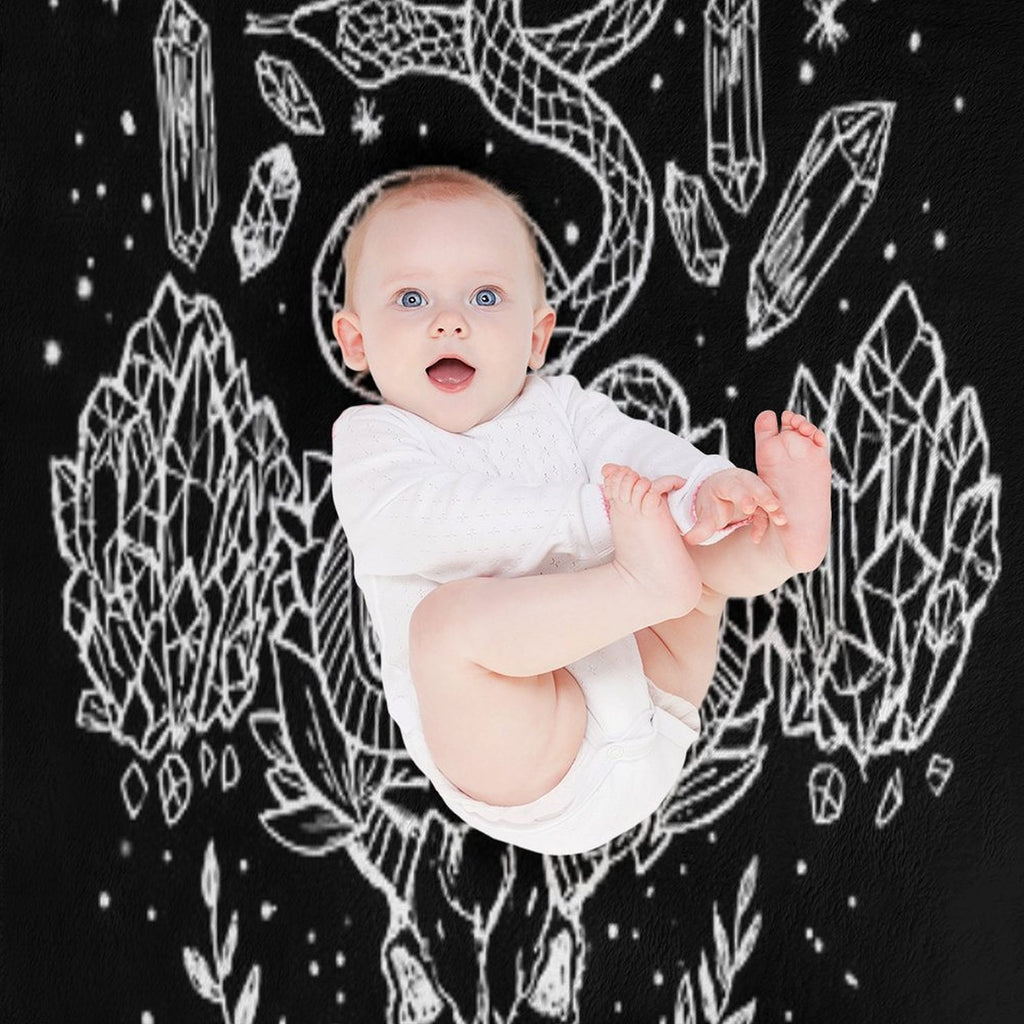Moon Phases, Snakes, And Crystals Witchy Design Lightweight Throw Blanket