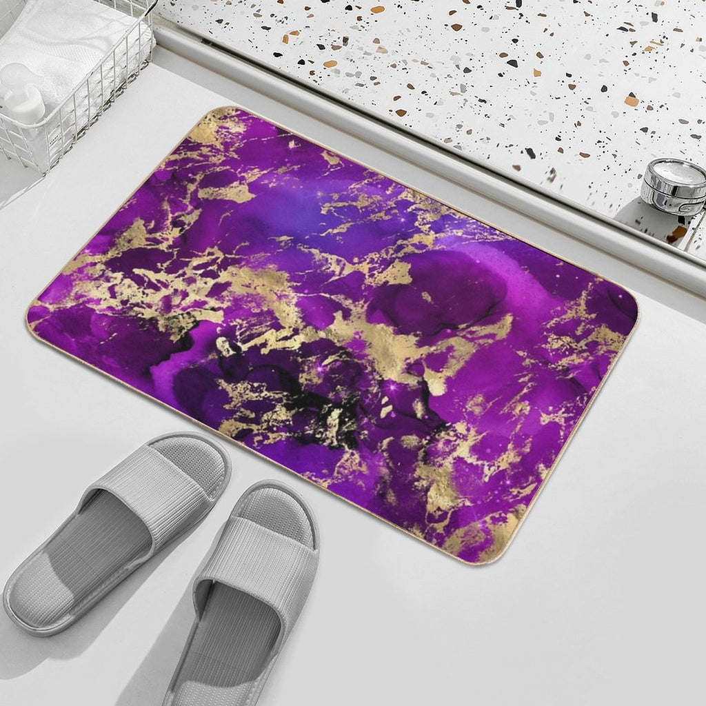 Marble Galaxy in Royal Purple And Gold Splash  Easy Maintenance Bath Mat