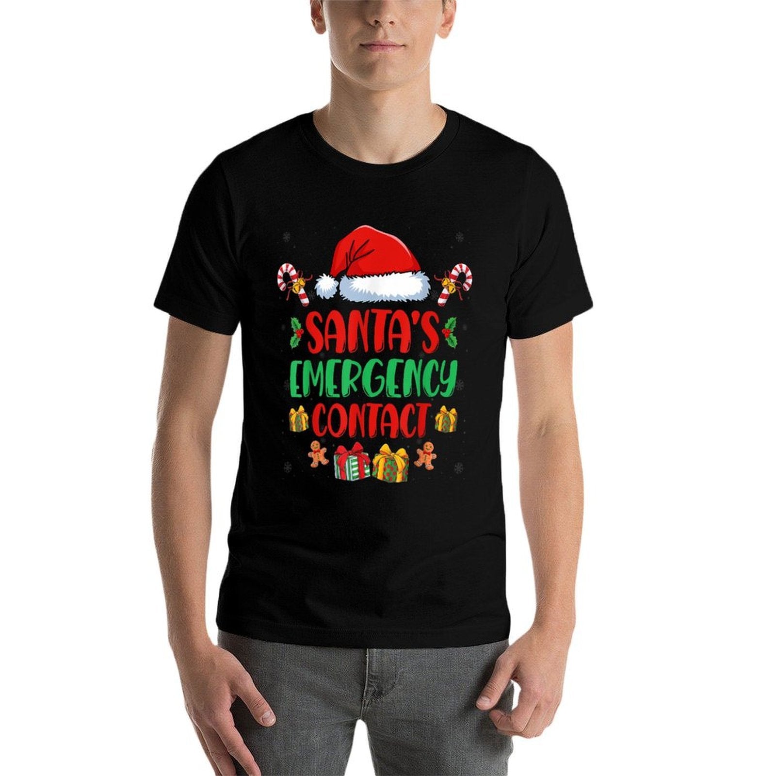 Santas Favorite EMT Xmas Holiday First Responders Christmas  Ribbed Collar T-Shirt
