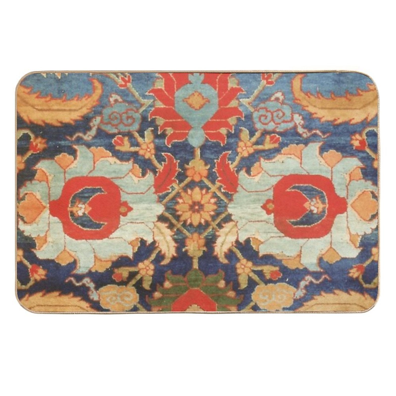 Indian Antique Floral Rug Print Durable Bath Mat