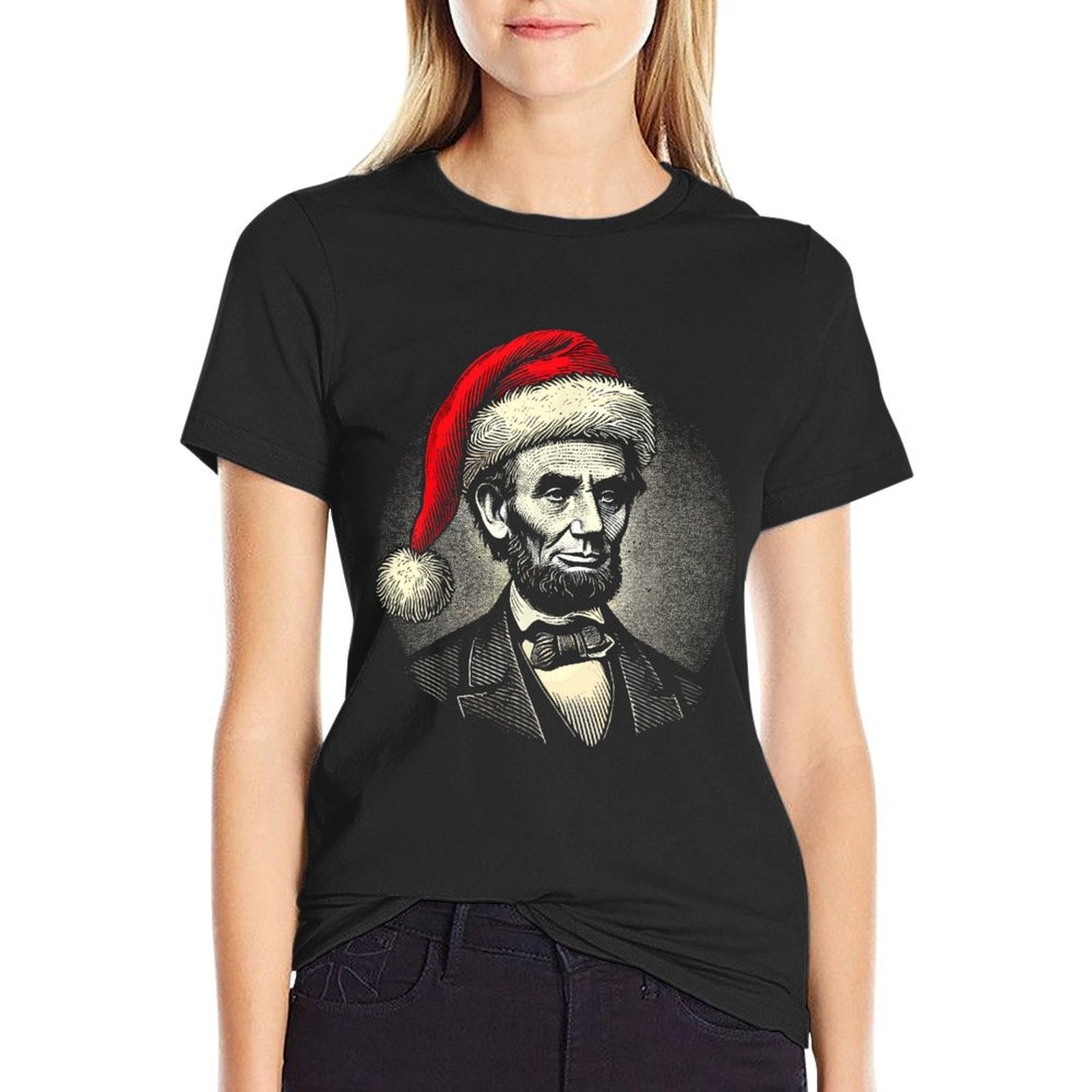 Christmas Abraham Lincoln Presidential Portrait Abe Lincoln  Rolled Sleeves T-Shirt