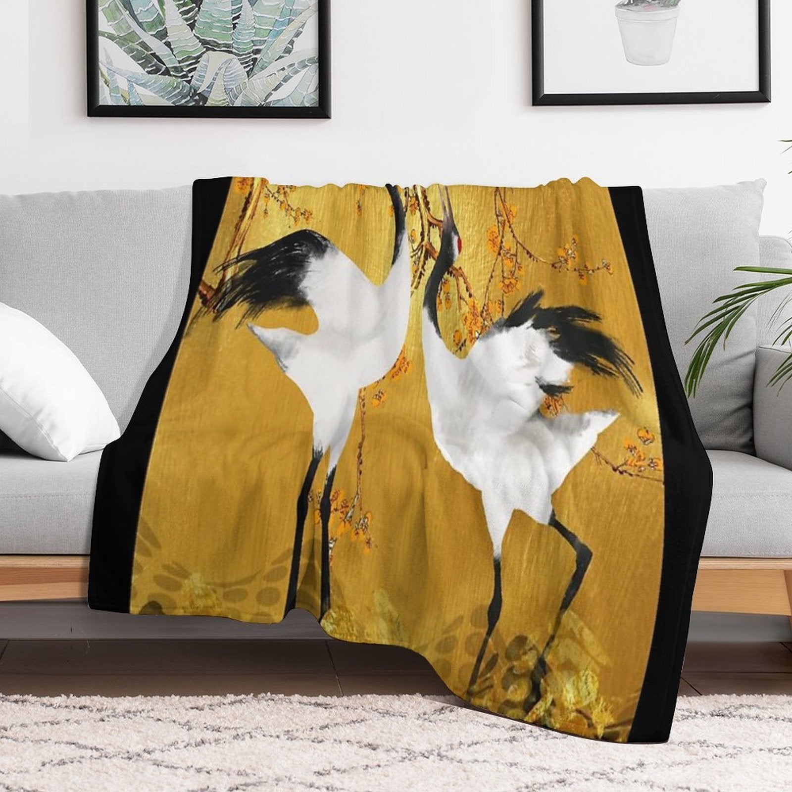 Golden Cranes Japanese Art Anti-pilling Throw Blanket