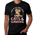 Just A Girl Who Loves Cats And Gaming Cute Gamer Cat  Easy-care T-Shirt