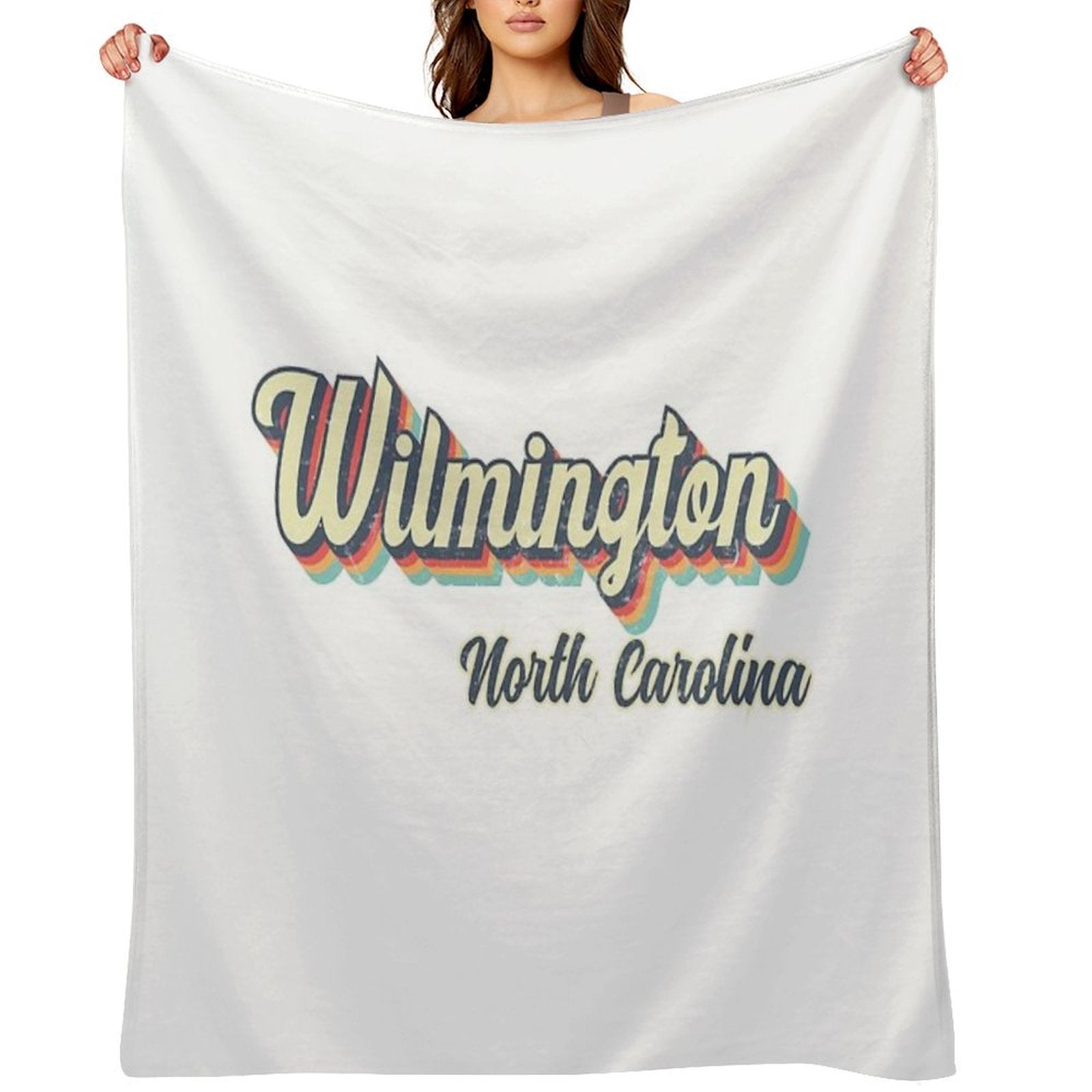 Wilmington City North Carolina Retro Vintage 70s Rainbow Comfort Throw Blanket