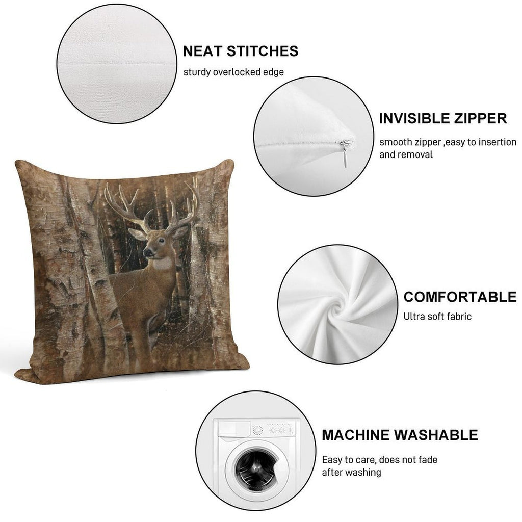 Deer Birchwood Buck Soft Fade-Resistant Throw Pillow