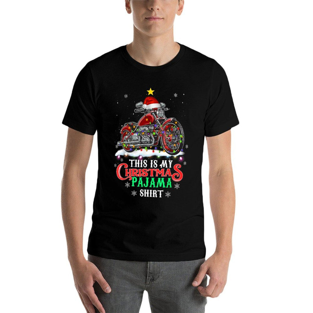 This My Christmas Pajama Funny Motorcycle Santa Hat  Rolled Sleeves T-Shirt