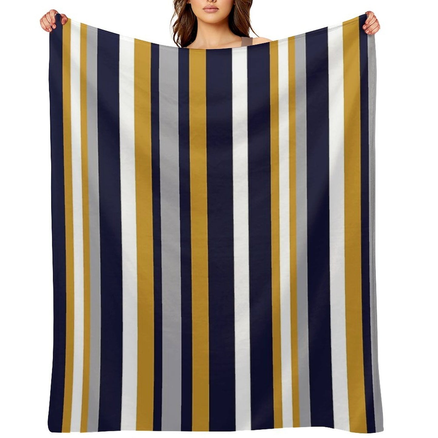 Modern Stripes Vertical Pattern in Honey Mustard Yellow, Dark Navy Blue, Gray, And White. Minimalist Color Block Versatility Throw Blanket