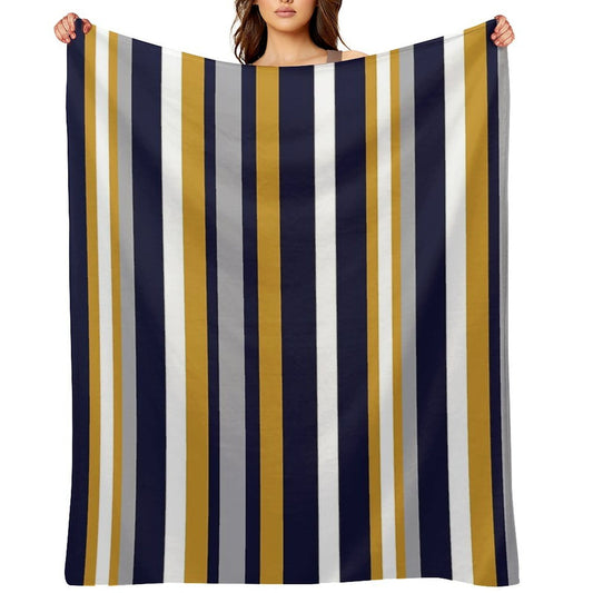 Modern Stripes Vertical Pattern in Honey Mustard Yellow, Dark Navy Blue, Gray, And White. Minimalist Color Block Versatility Throw Blanket