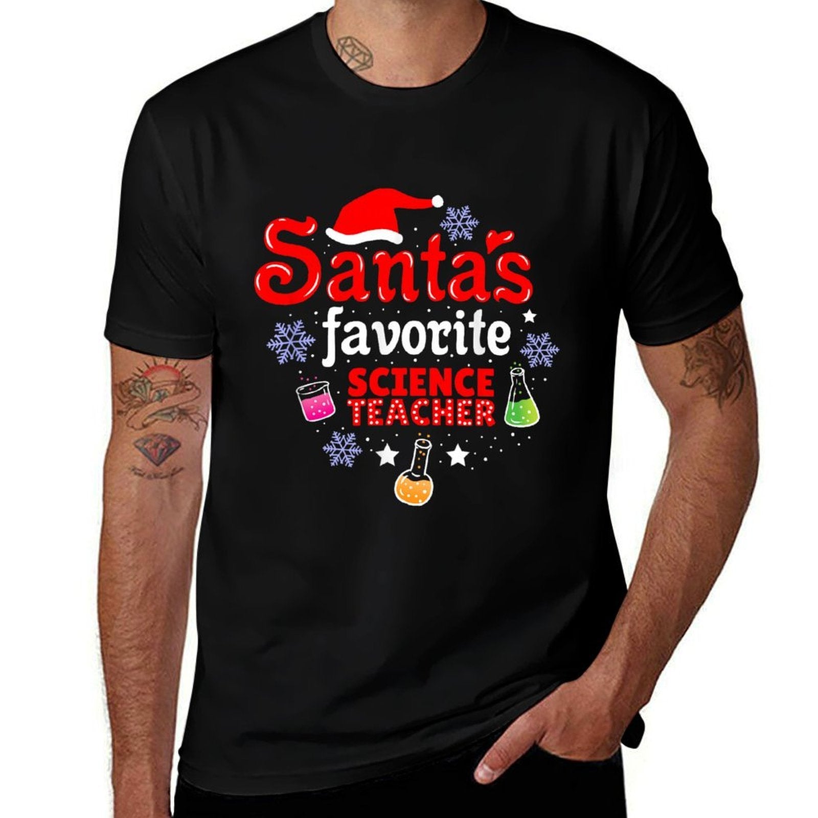 Santas Favorite Science Teacher Christmas  Trendy Pattern T-Shirt