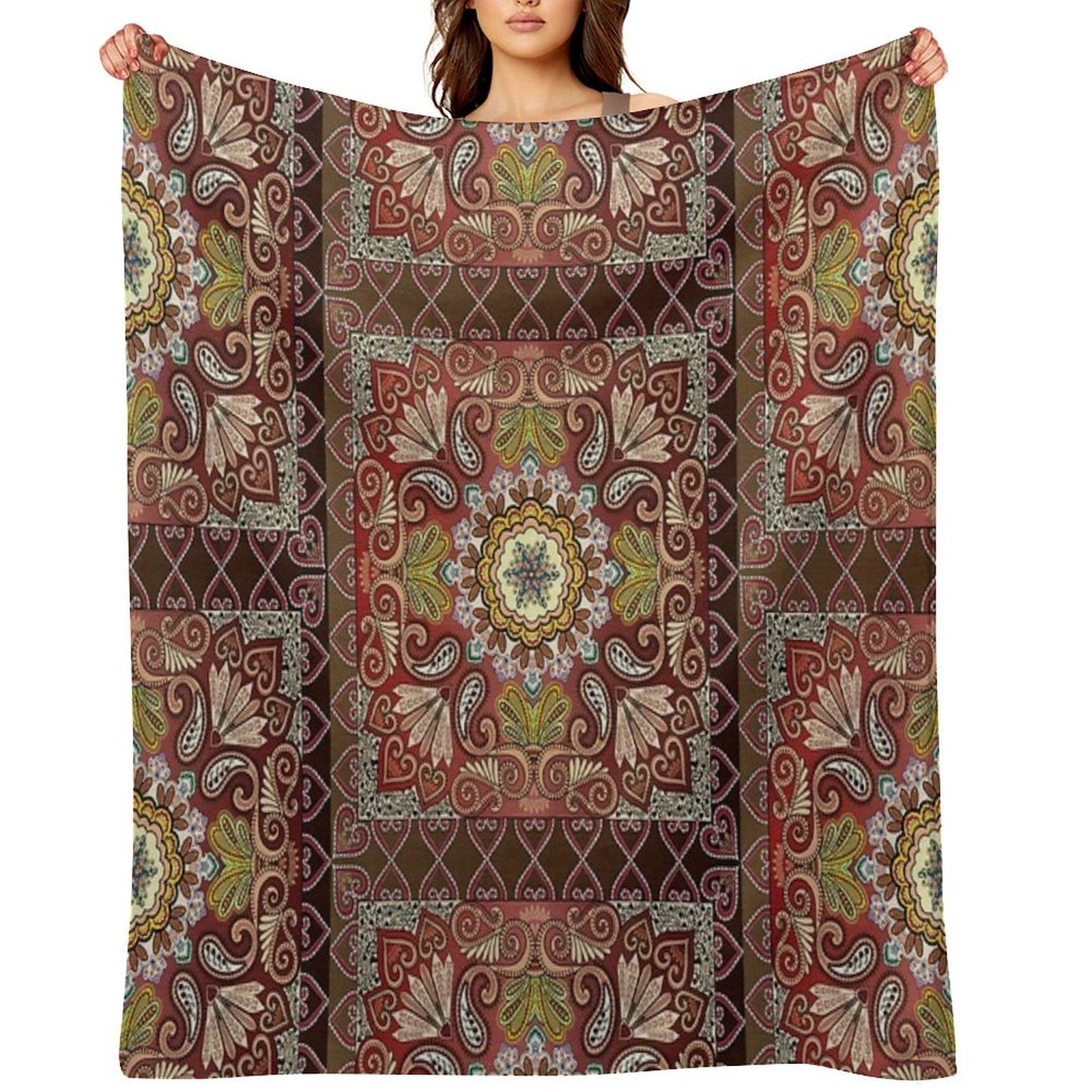 Boho Style Vintage Mandala Print Machine-washable Throw Blanket