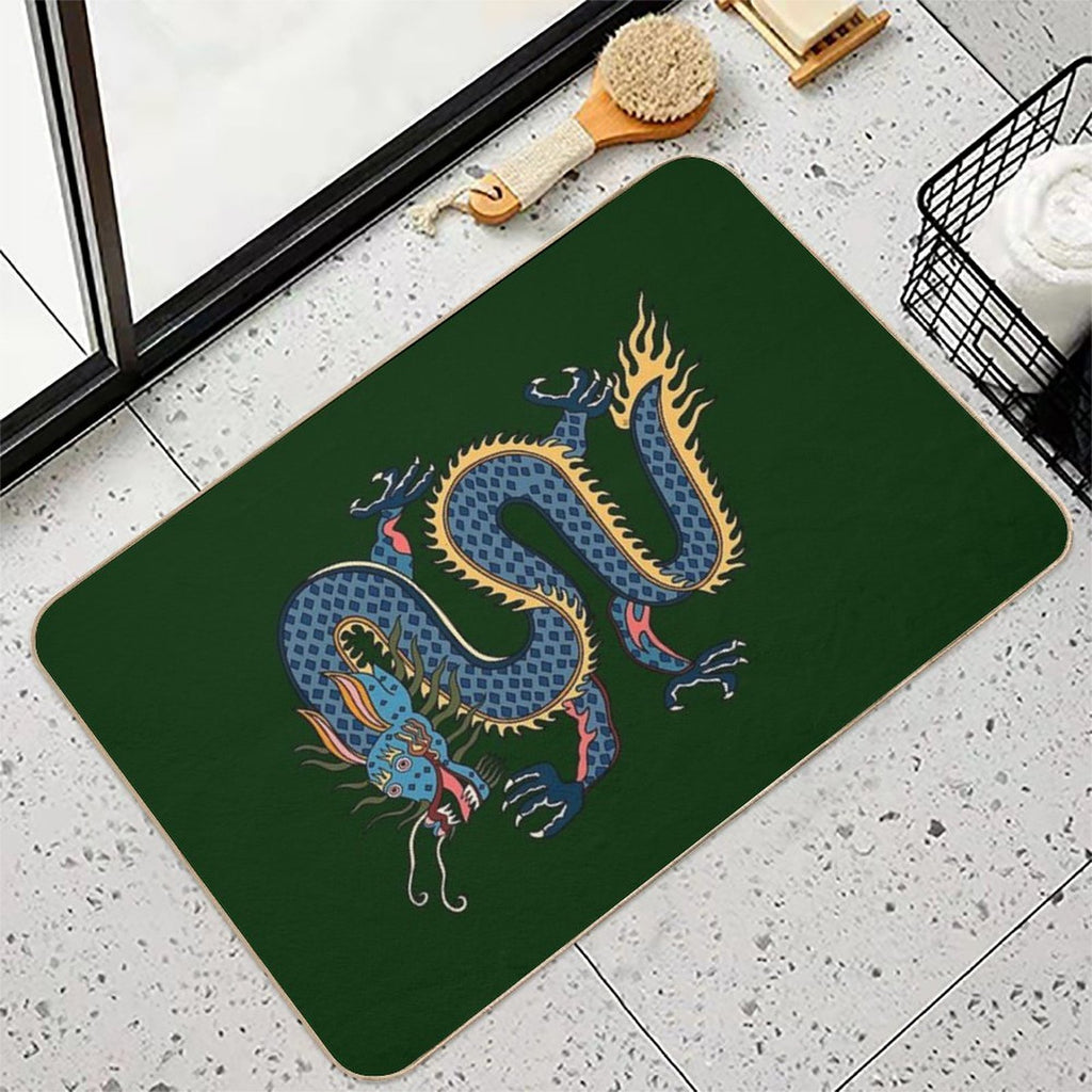 TIBETAN DRAGON RUG-green  Repositionable Bath Mat