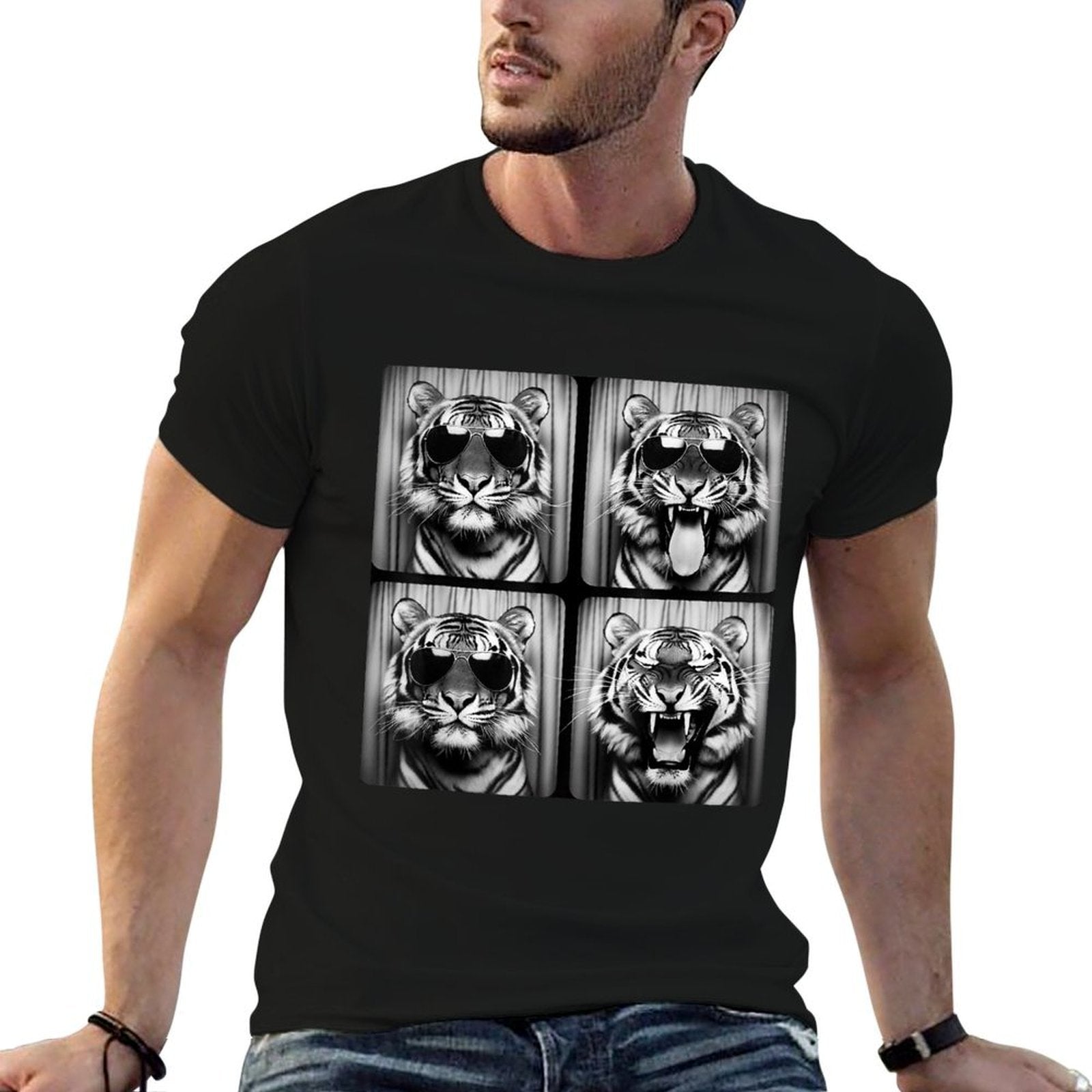 Photo Booth Funny Meme Tiger Sunglasses Animal Print Tigers  Easy-care T-Shirt