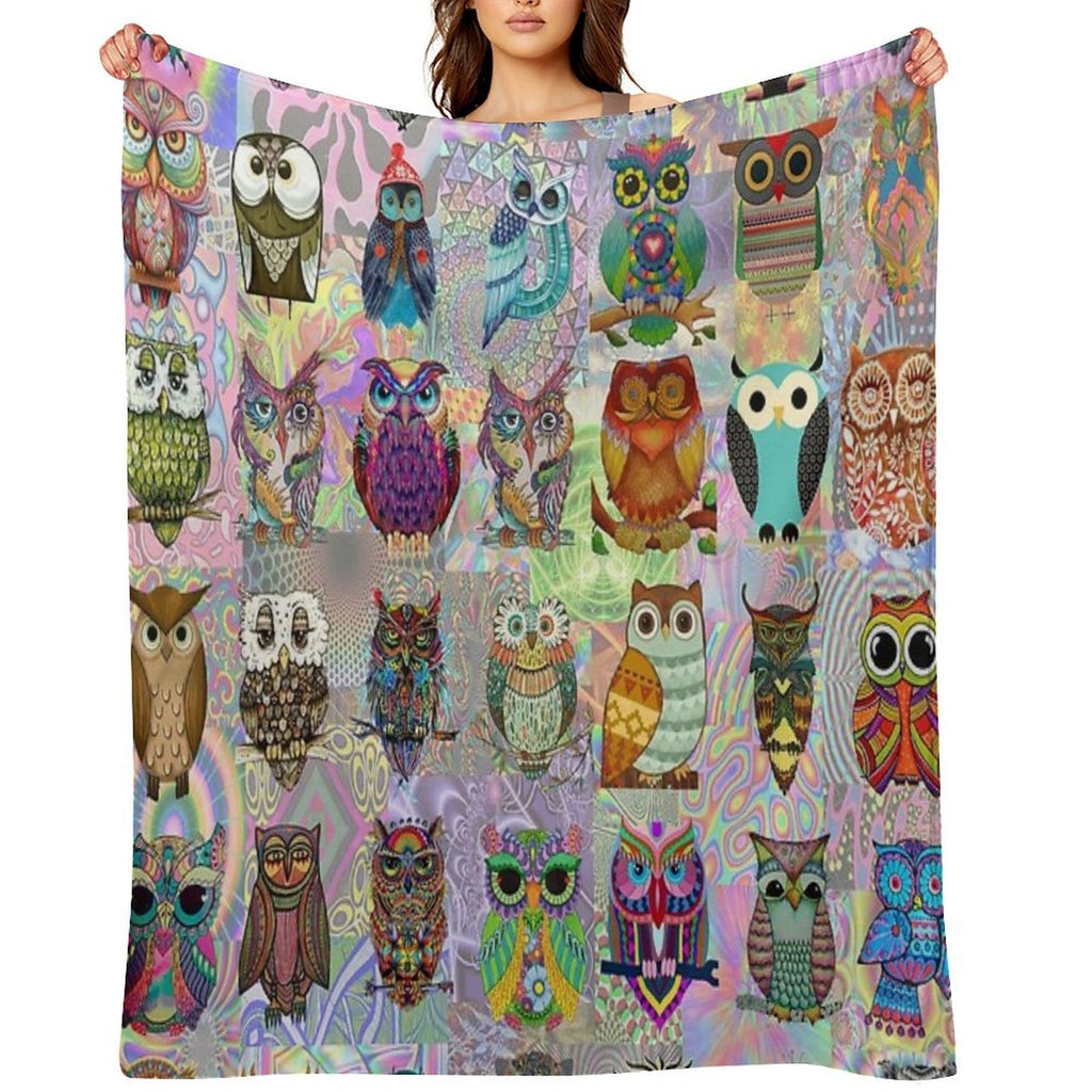 Psychedelic Owls Shrink-resistant Throw Blanket