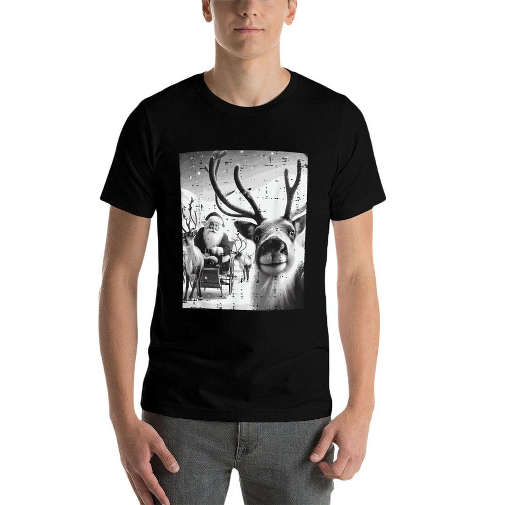 Christmas Reindeer Santa Selfie Funny Xmas Men Women Kids  Easy-care T-Shirt