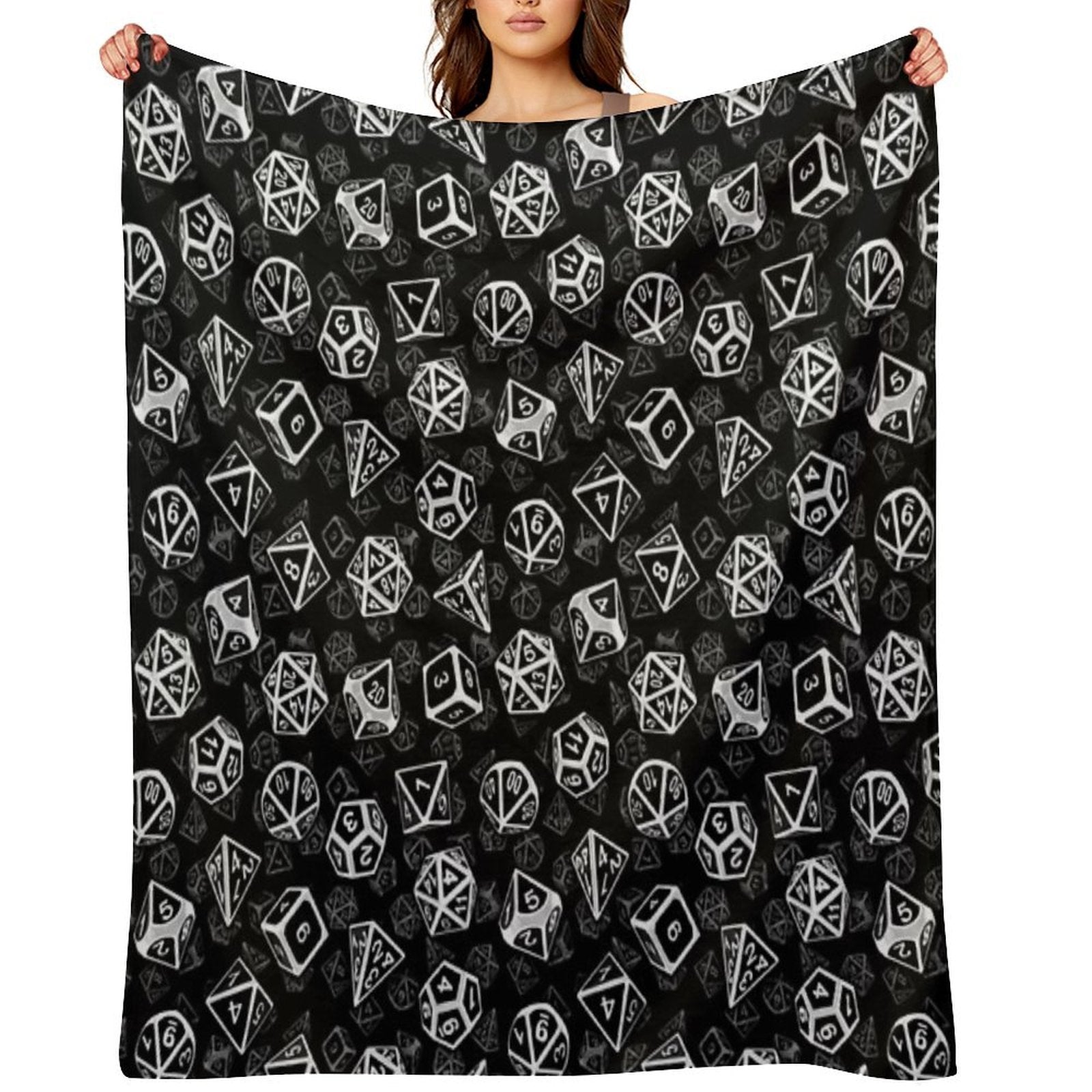 D20 Dice Set Pattern (White) Gift-ready Throw Blanket