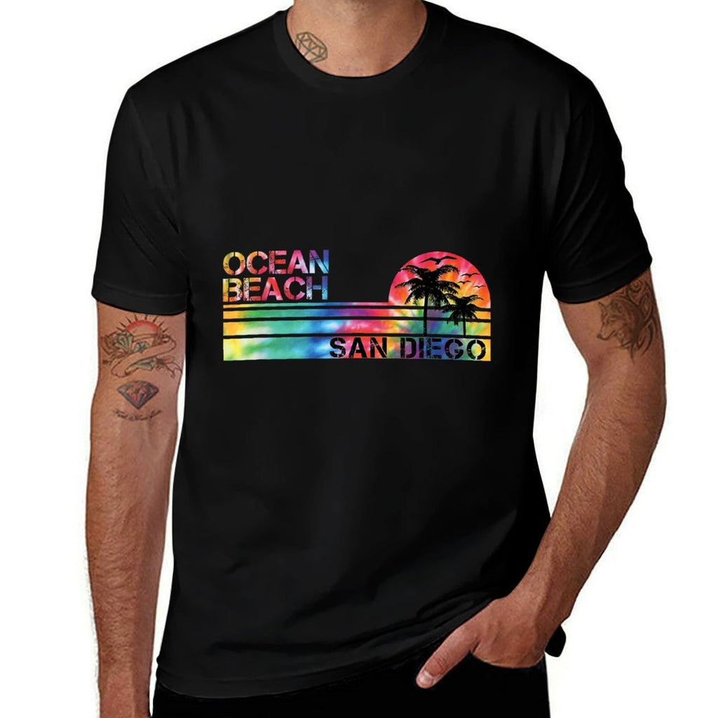 Ocean Beach San Diego Tie Dye Vintage Inspired Striped  Quick-drying T-Shirt