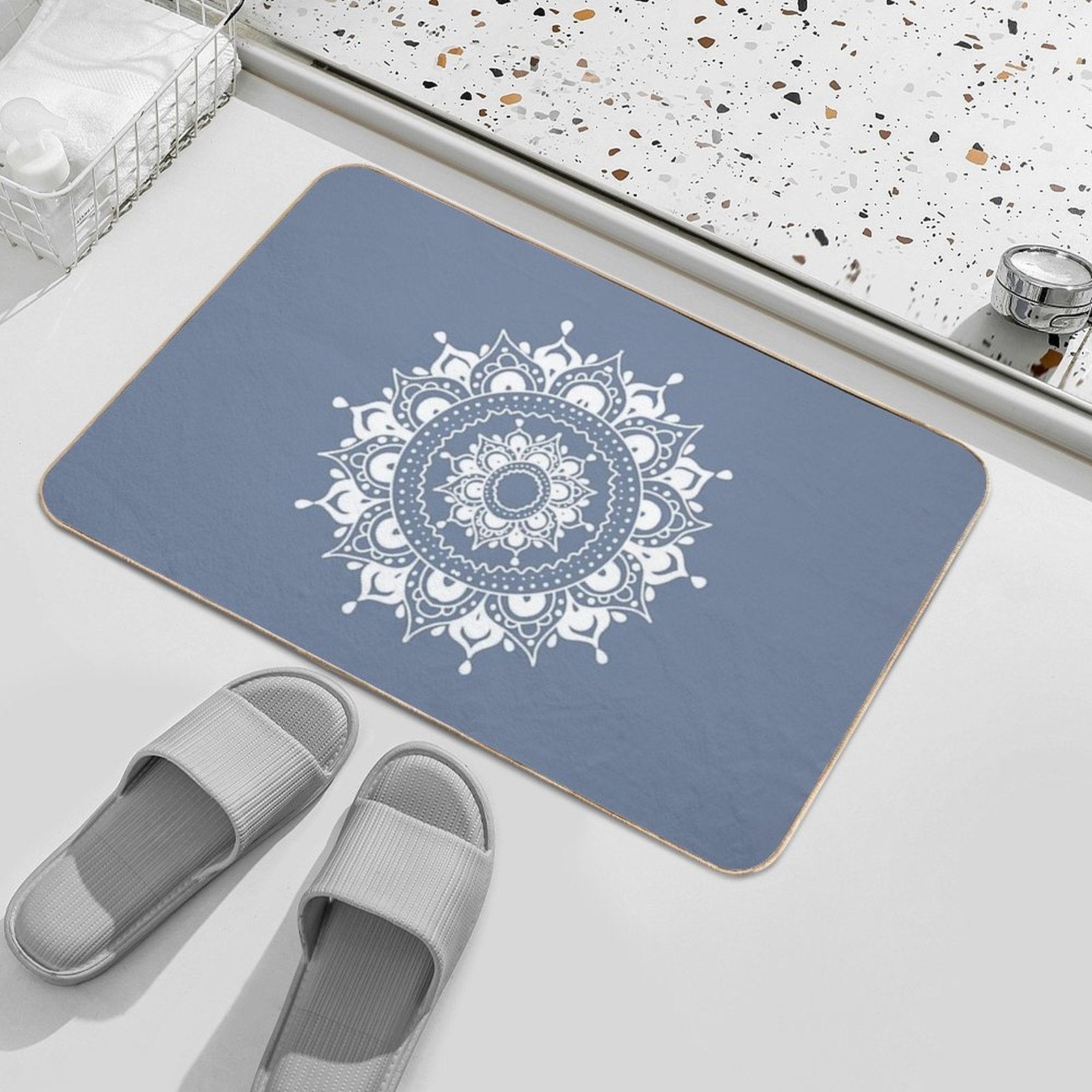 Classic Black And White Mandala Art  Absorbent Bath Mat