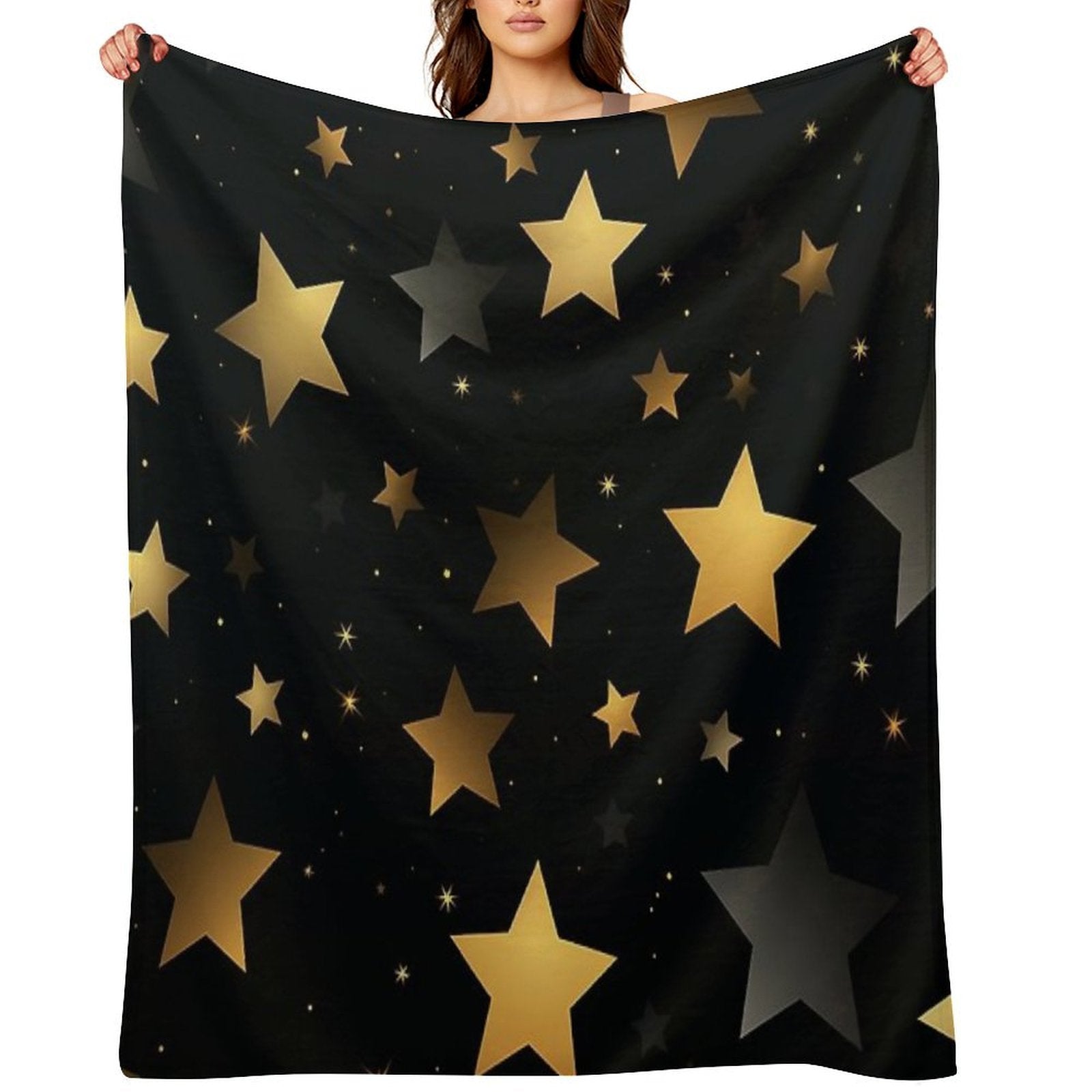 Stars on Black Background Quick-dry Throw Blanket