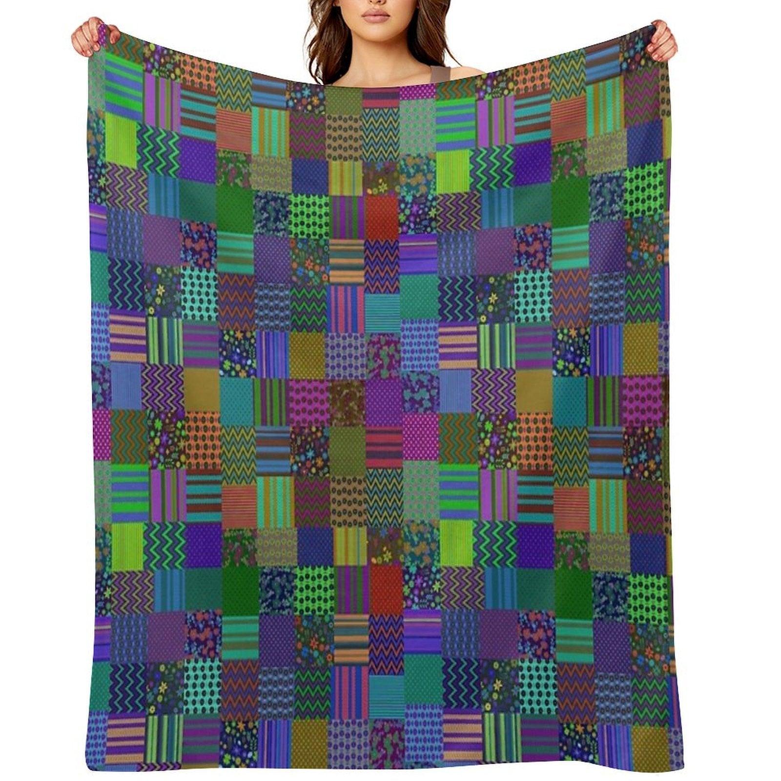 Bohemian Patchwork Quilt Pattern Cool Boho Gypsy Hipster Gift-ready Throw Blanket