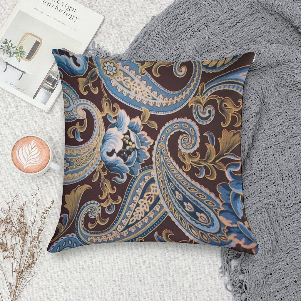 Blue Brown Vintage Paisley Soft Style Accent Throw Pillow