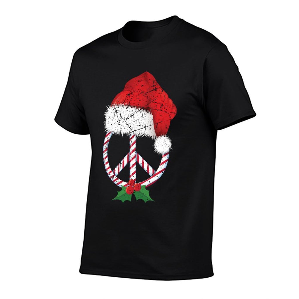 Christmas Peace Sign Santa Xmas Wreath Hippie Candy Cane  Quick-drying T-Shirt