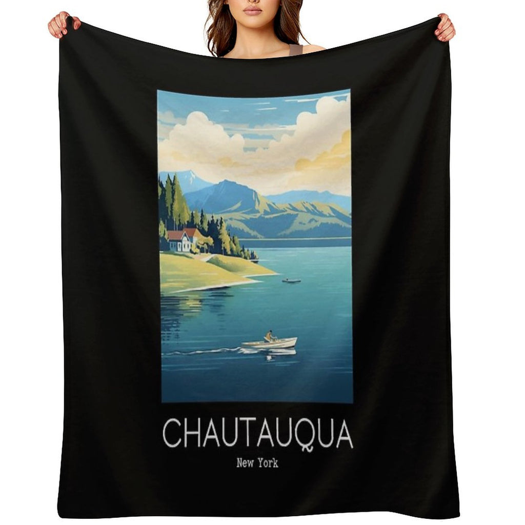 A Vintage Travel Illustration of Chautauqua Lake - New York - US Sustainable Throw Blanket