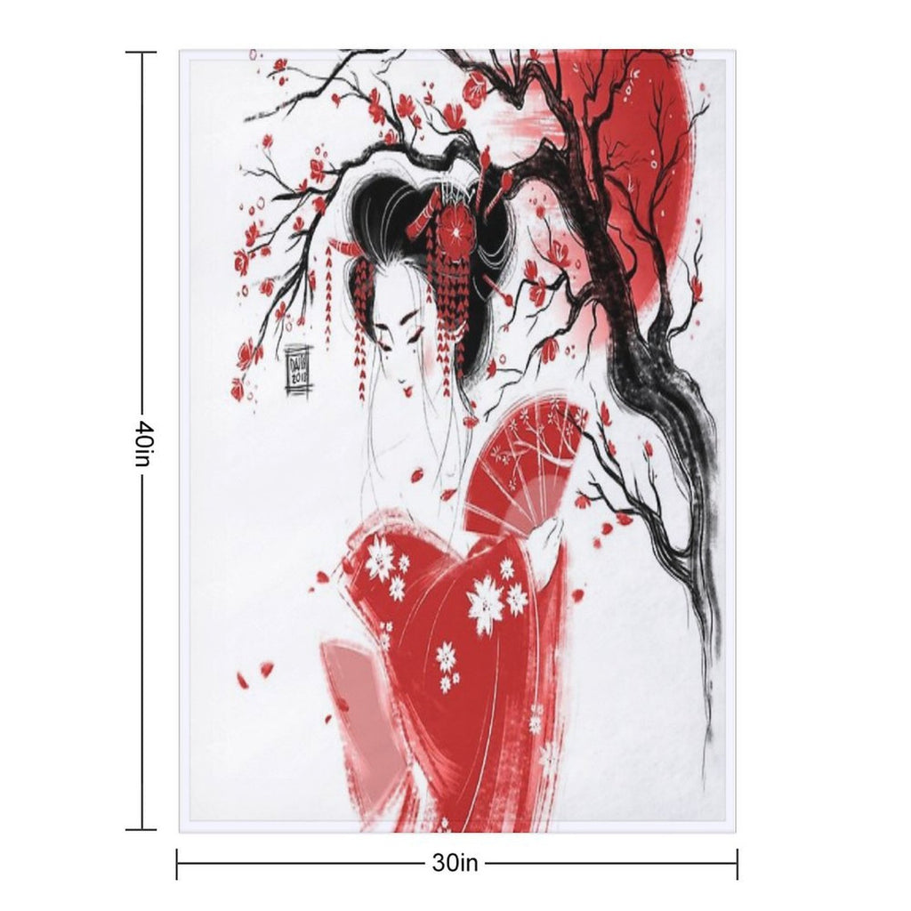 Red Geisha Plush Throw Blanket