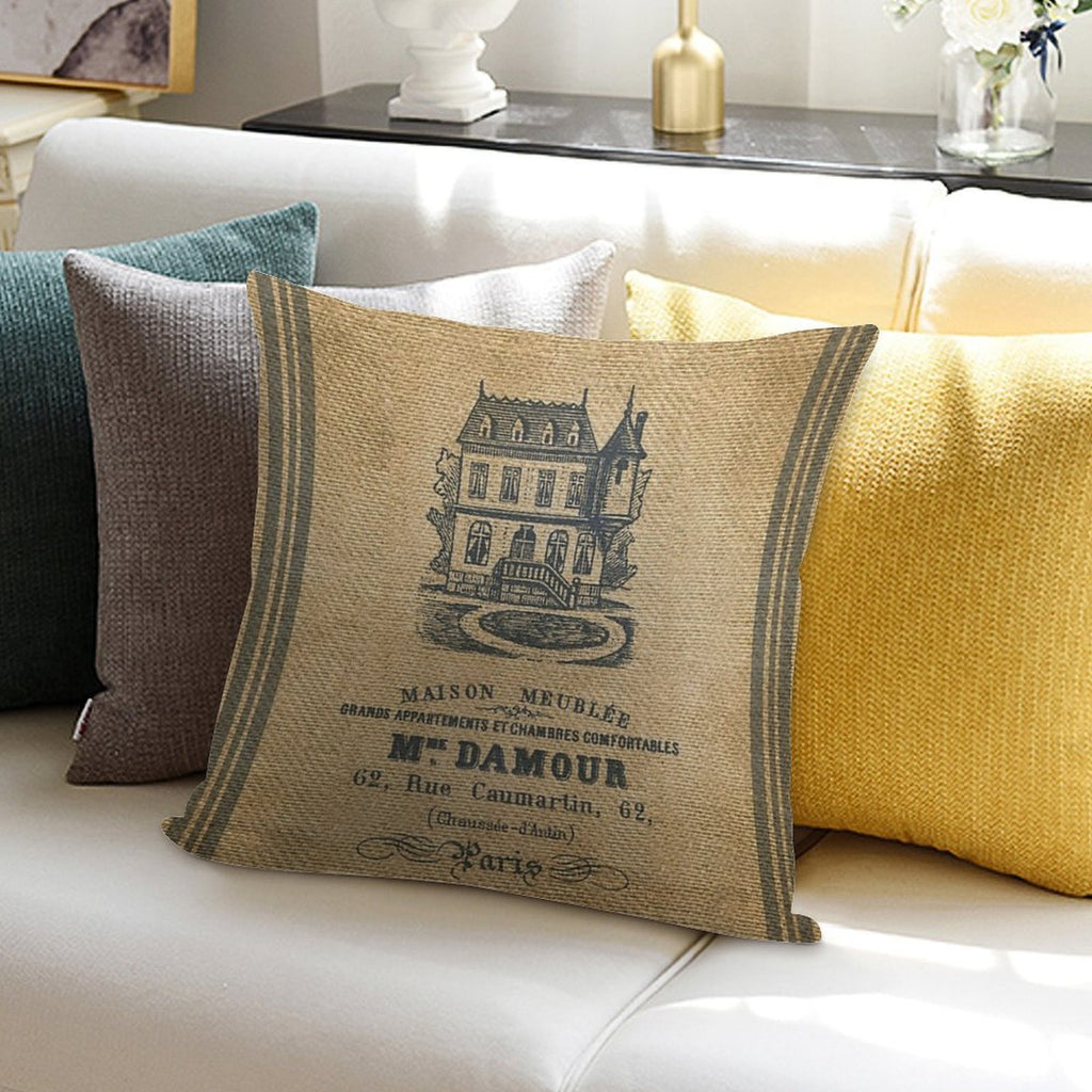 Vintage Burlap French House Design Soft Durable Construction Throw Pillow