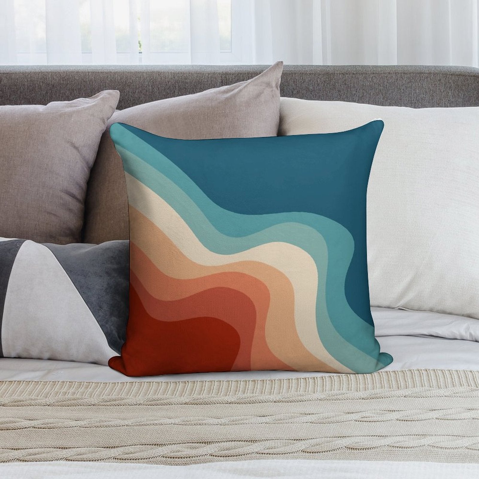 Retro Style Waves Soft Short Plush Fabric Throw Pillow