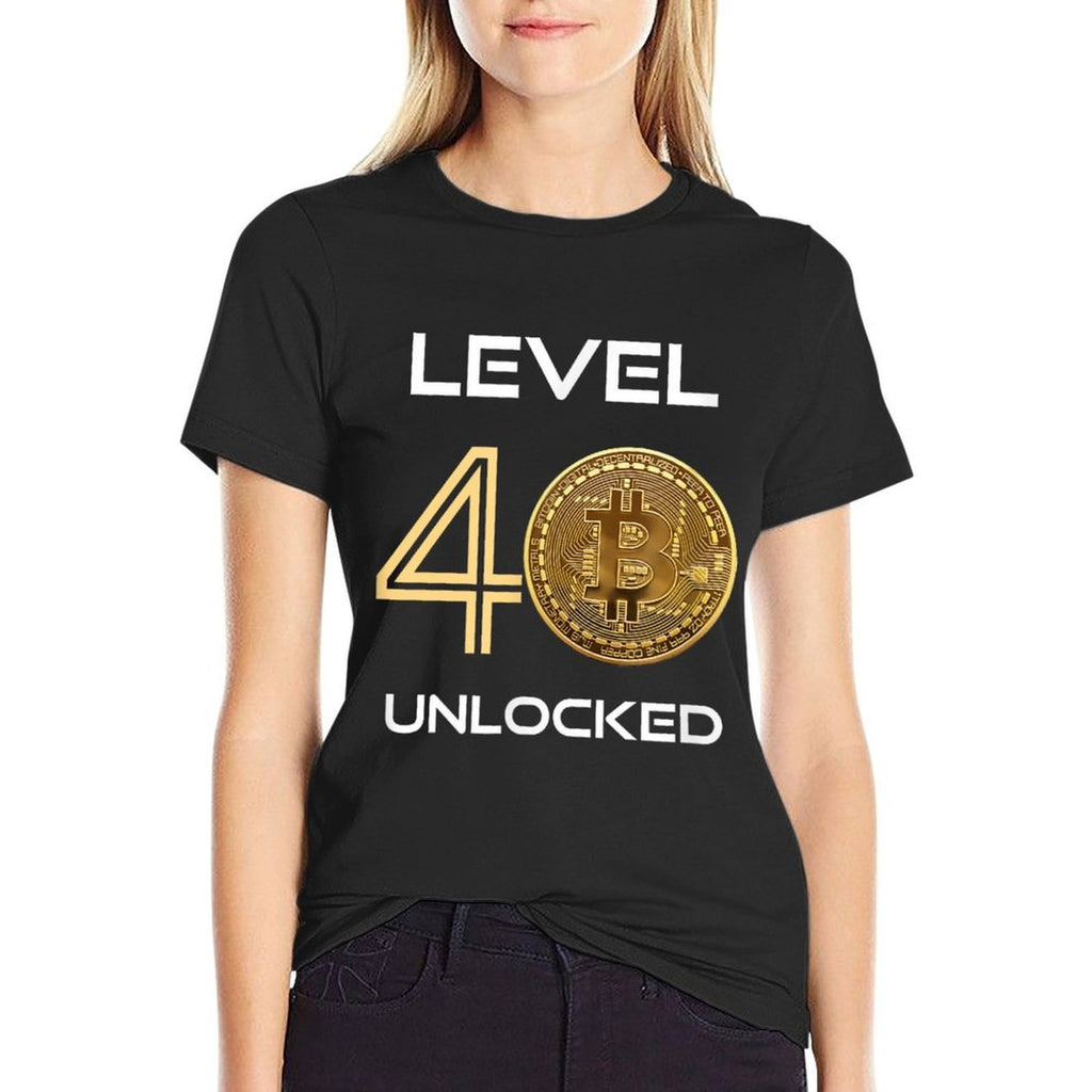 Level 40 Unlocked, 40th Birthday, Bitcoin BTC, Funny Gift  Heathered Texture T-Shirt