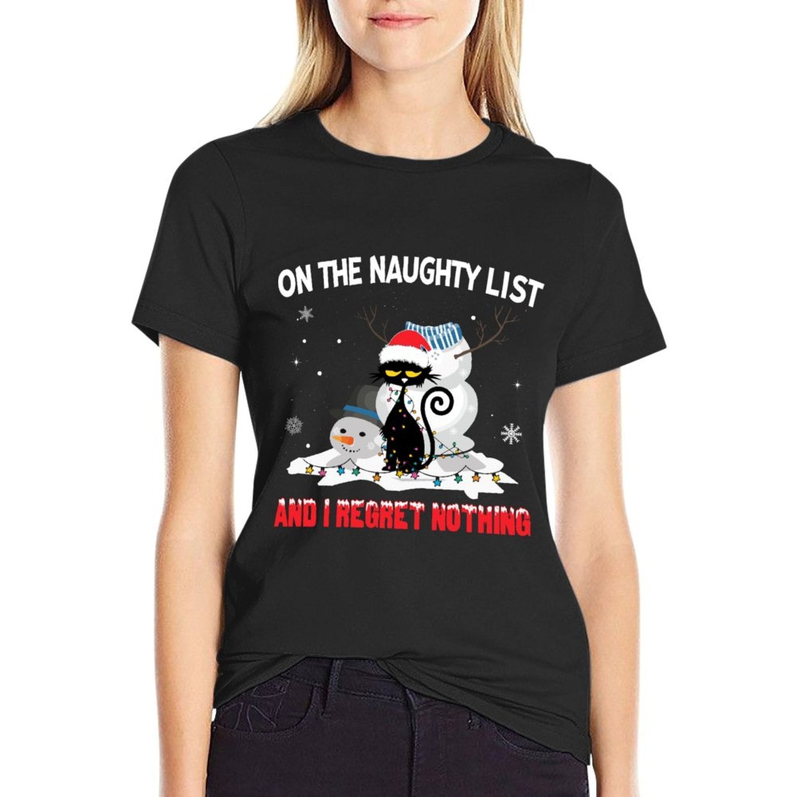 Im On The Naughty List And I Regret Nothing Black Cat  Moisture-wicking T-Shirt