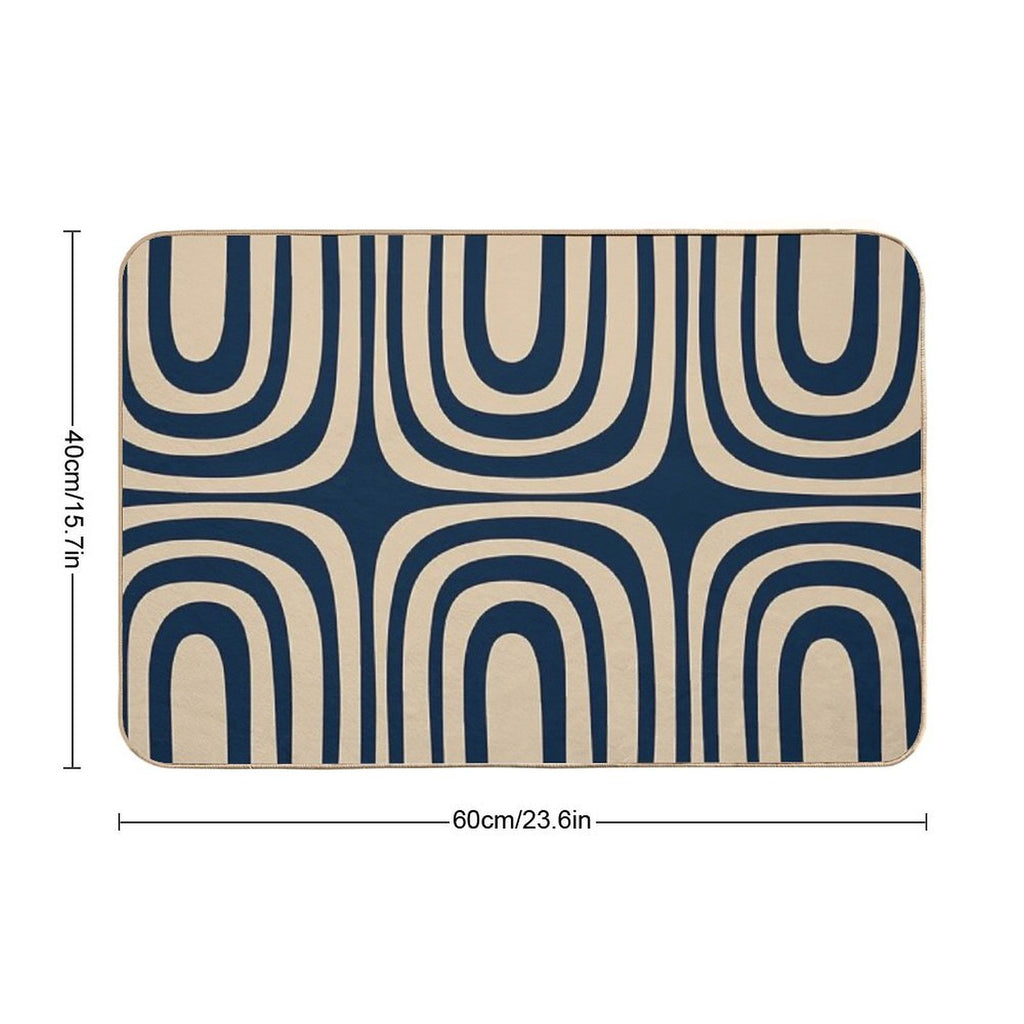 Midcentury Modern Confaab Abstract Pattern in Mid Mod Navy Blue And Beige  Easy Maintenance Bath Mat