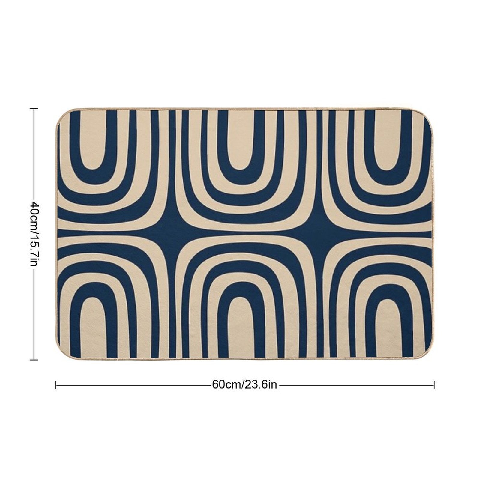 Midcentury Modern Confaab Abstract Pattern in Mid Mod Navy Blue And Beige  Easy Maintenance Bath Mat