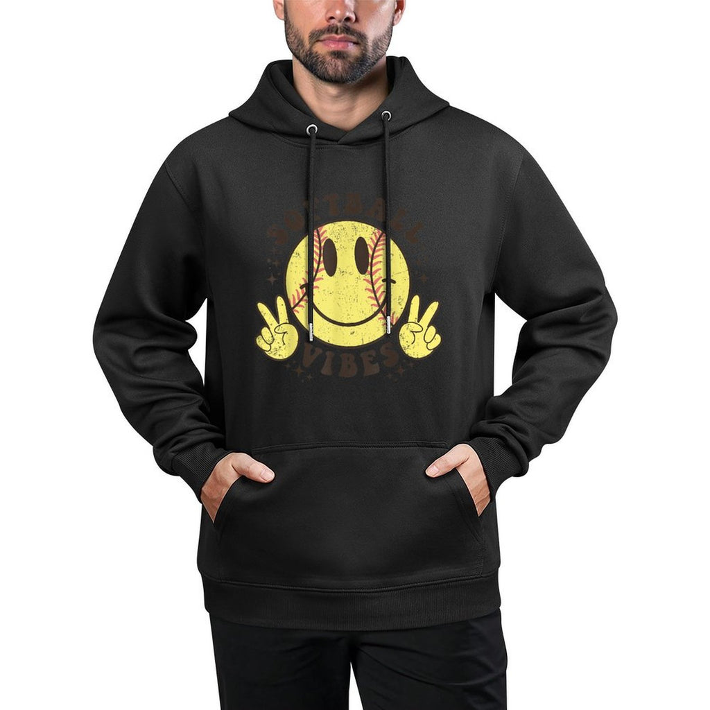 Smile Face Softball Vibes, Game Day Softball Life Mom Retro Adjustable Hood Hoodie