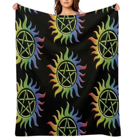 Rainbow Anti Possession Tattoo Travel-friendly Throw Blanket