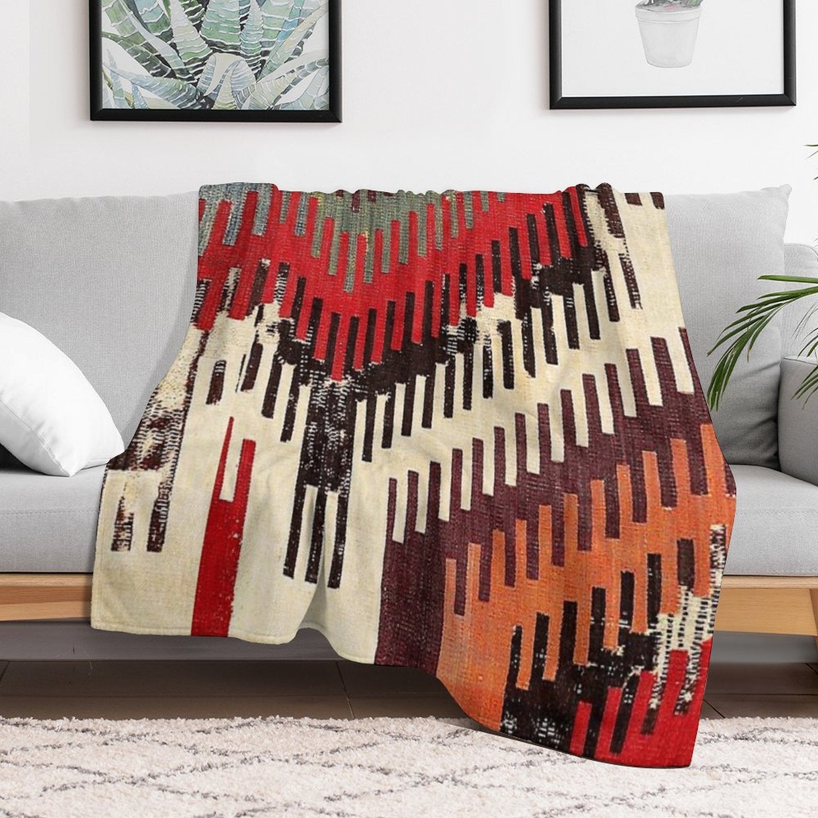 Afyon Central Anatolian Kilim Fragment Print Quick-dry Throw Blanket