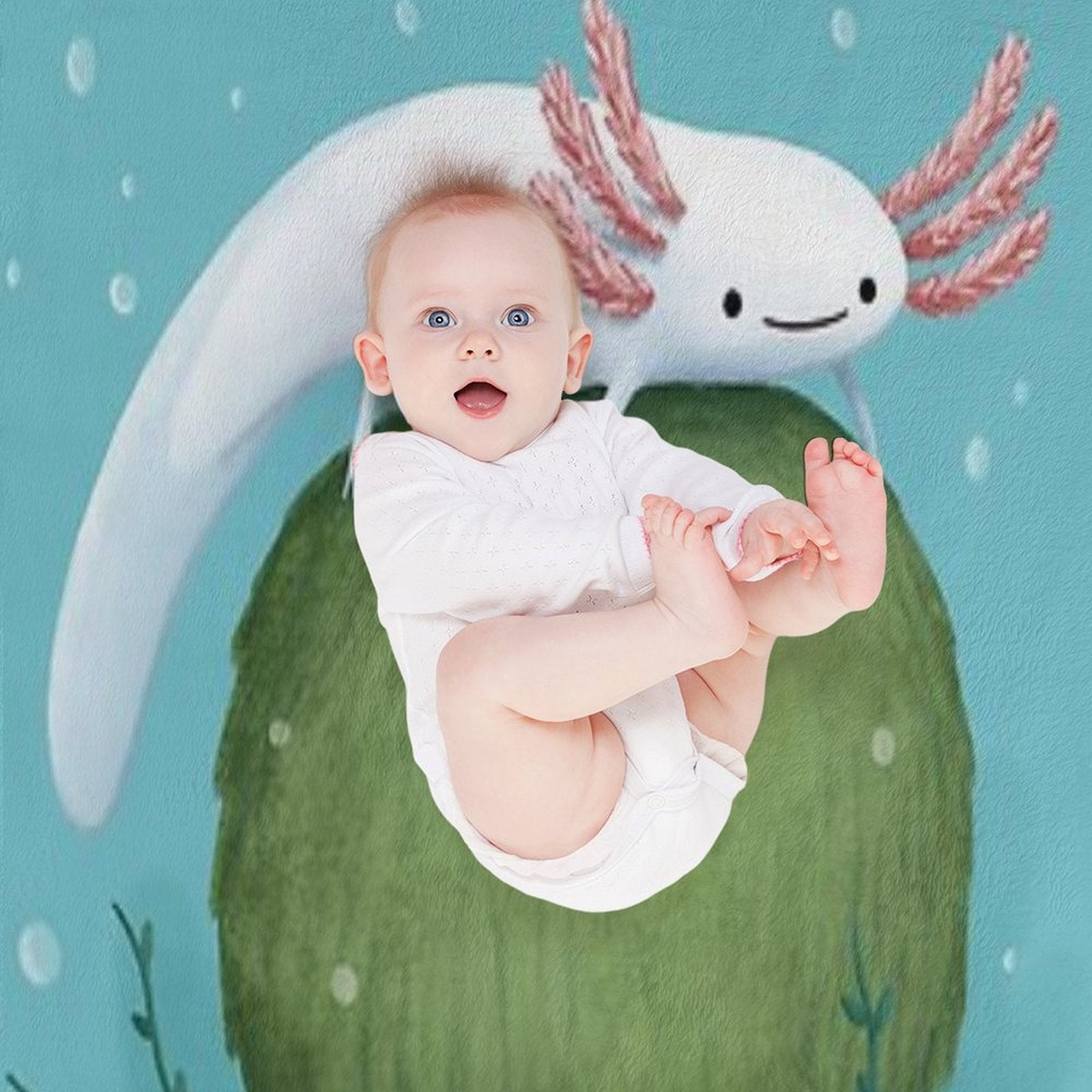 Axolotl on A Mossball Velvety-soft Throw Blanket