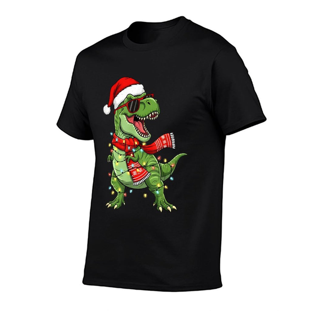 Cool Dinosaur Christmas with Santa Hat And Lights Boy Kids  Easy-care T-Shirt