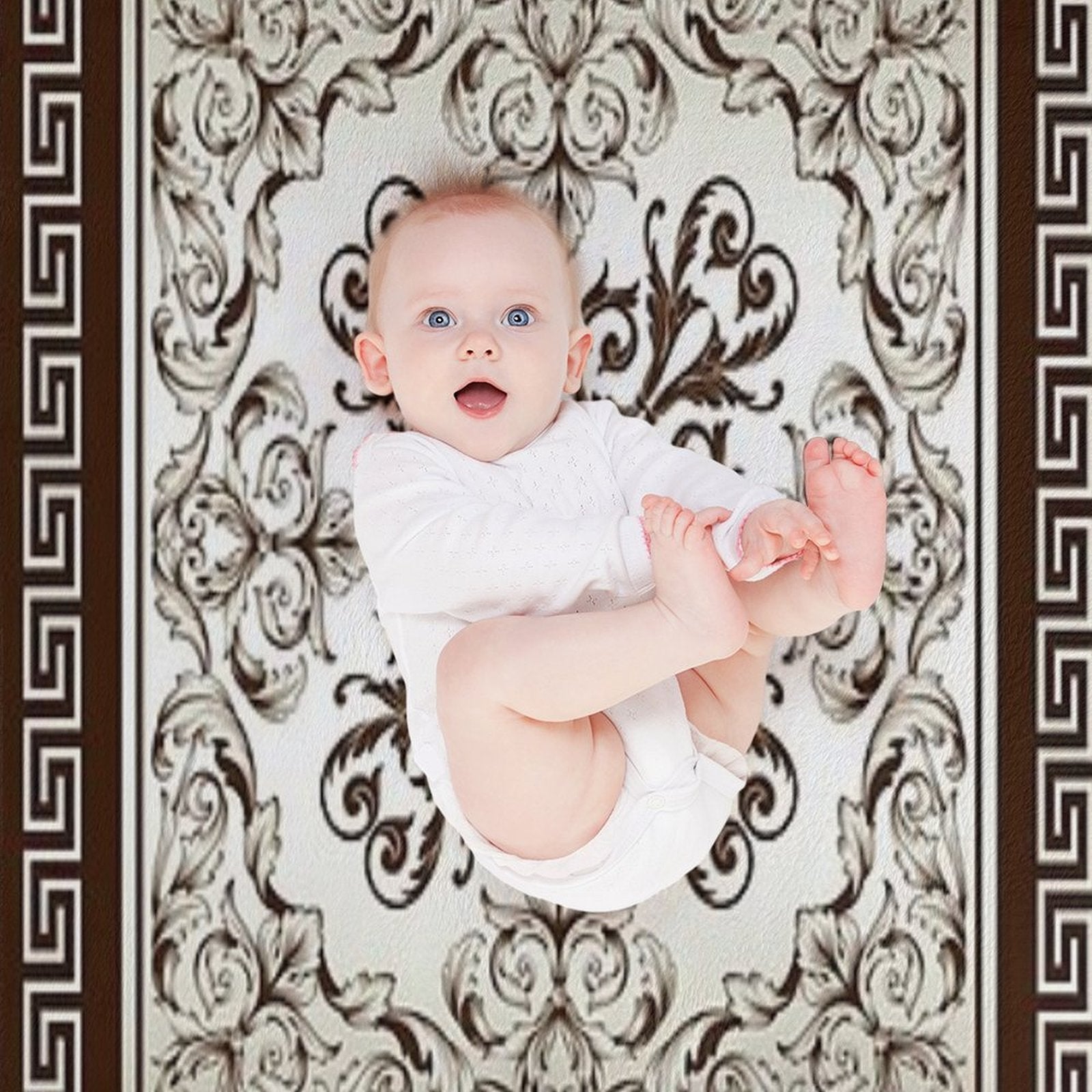 Baroque Filigree Cream And Brown Greek Meander Comfort Throw Blanket