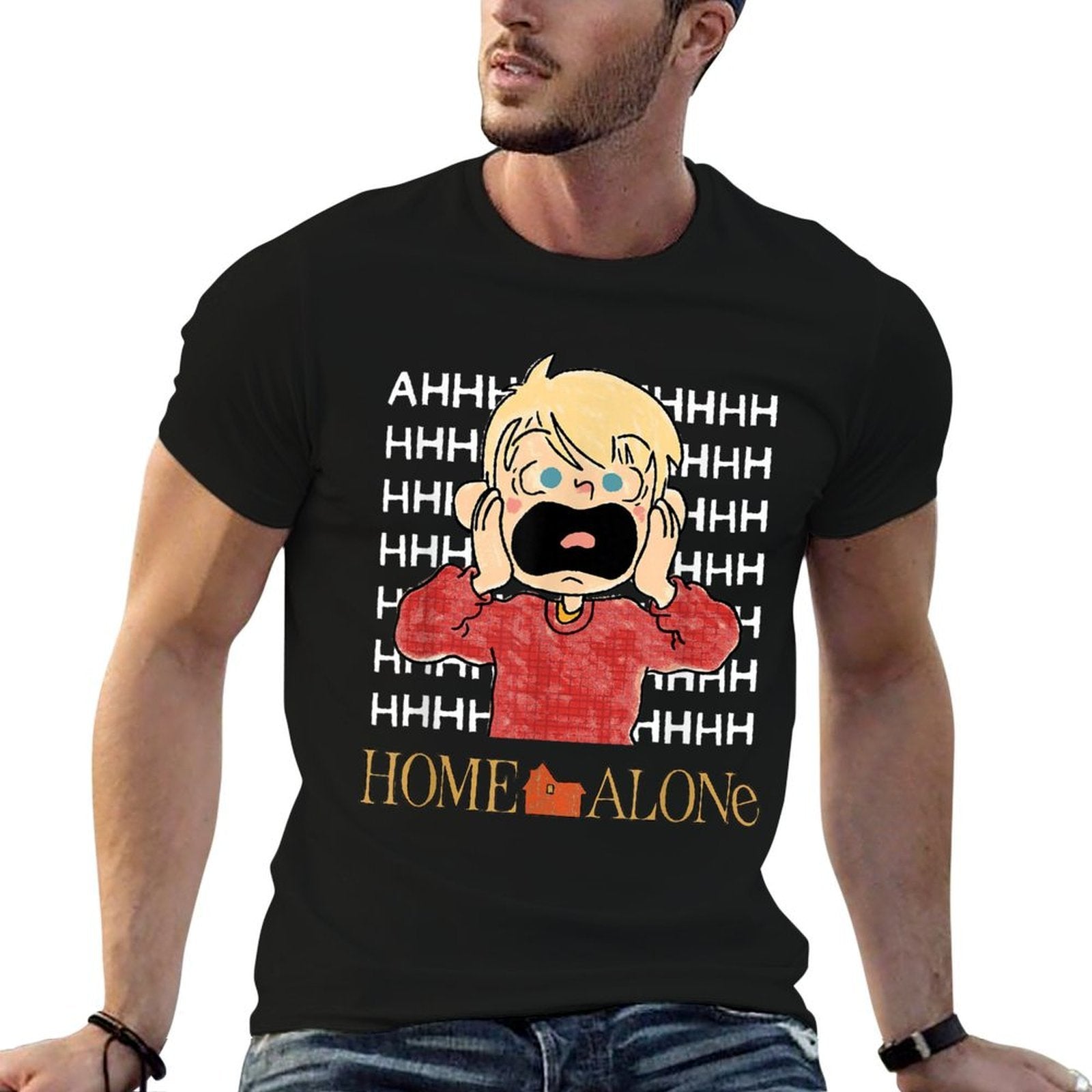 Home Alone Christmas Kevin McCallister Screaming Doodle Art  Graphic-printed T-Shirt