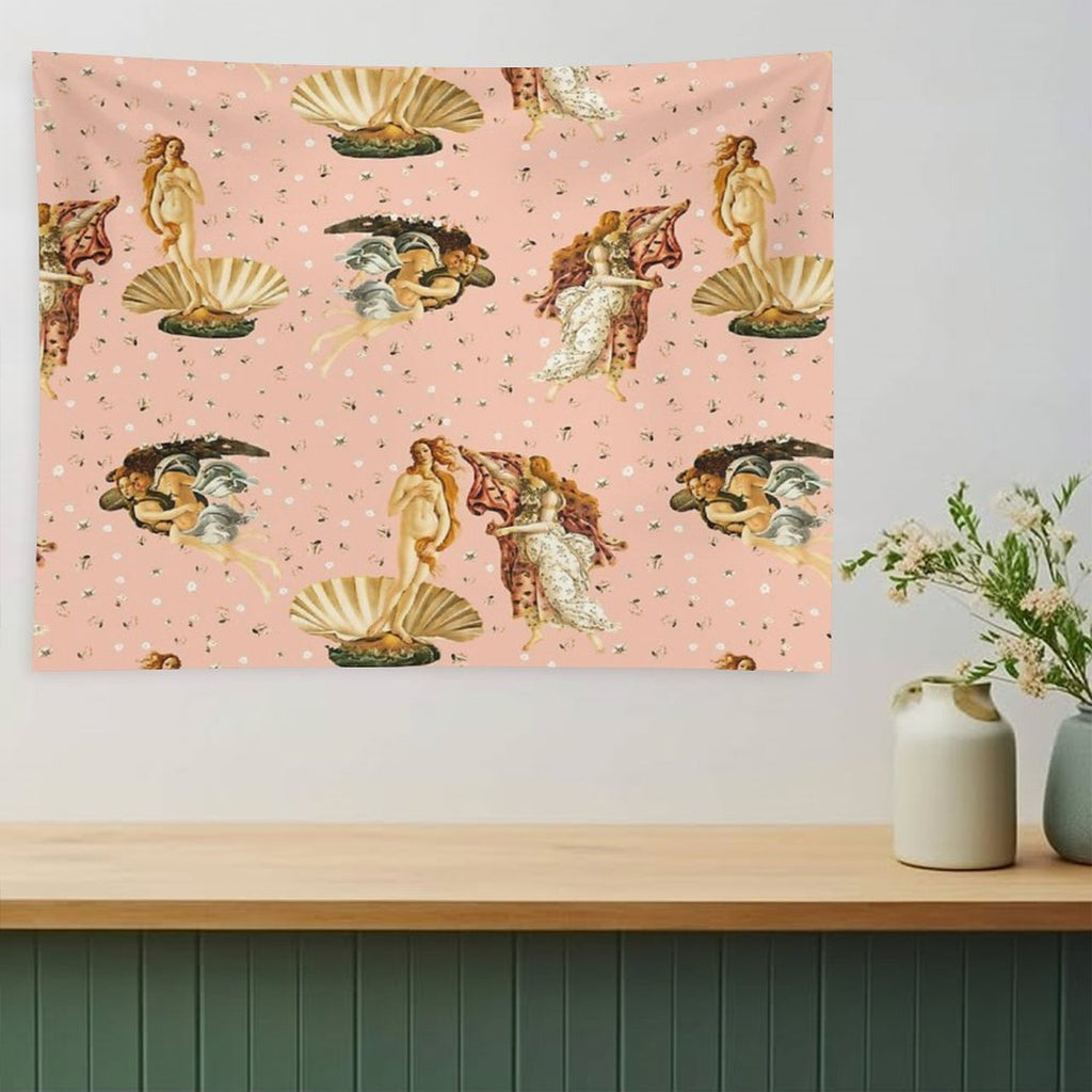 The Birth of Venus - Sandro Botticelli - Pink Pattern Tapestry